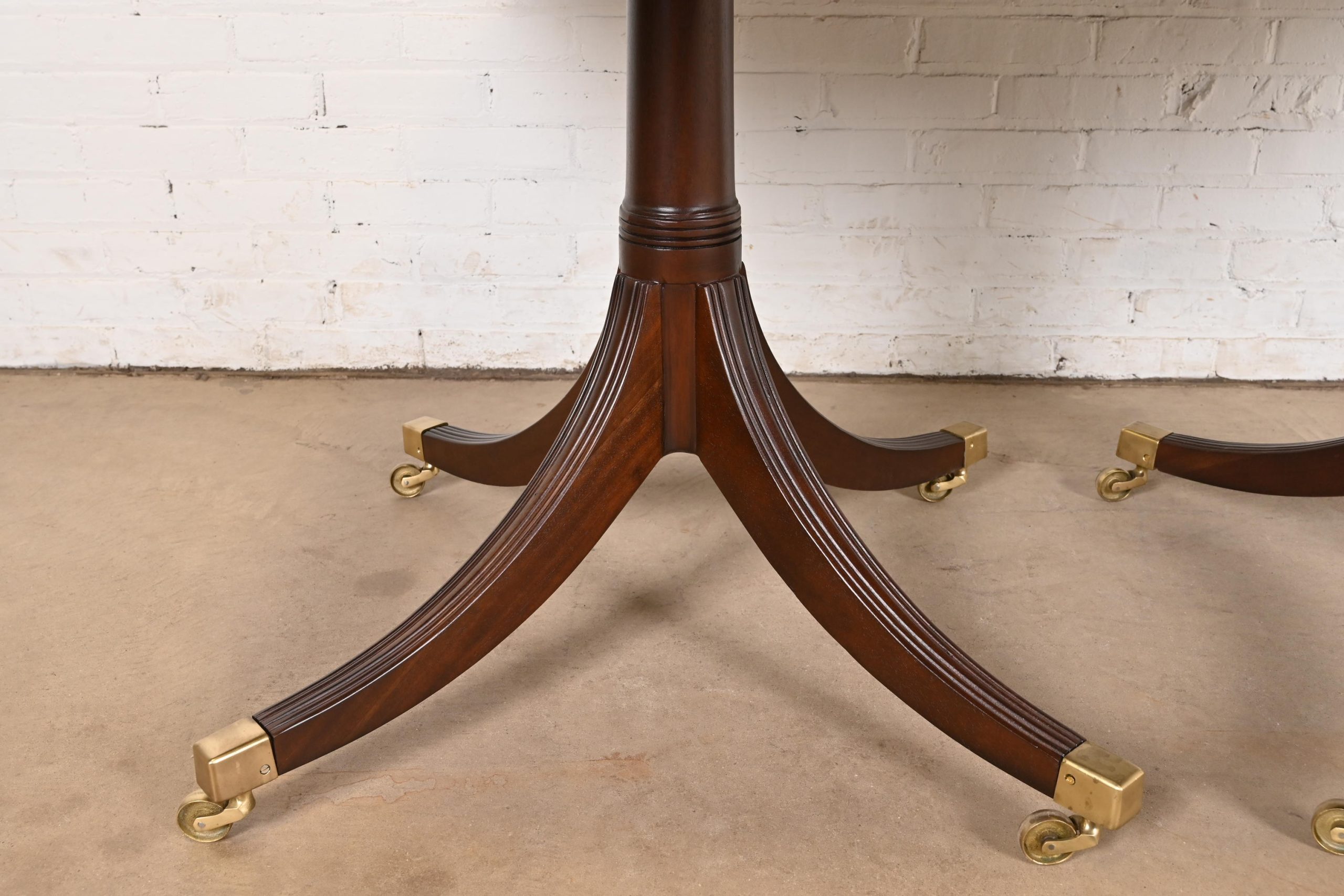 Baker Furniture Style Georgian Mahogany Double Pedestal Extension Dining Table, Newly Refinished - Image 9