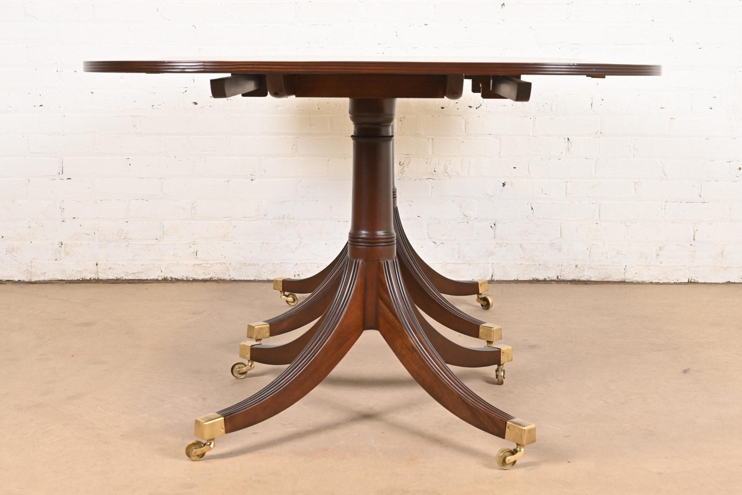Baker Furniture Style Georgian Mahogany Double Pedestal Extension Dining Table, Newly Refinished - Image 10