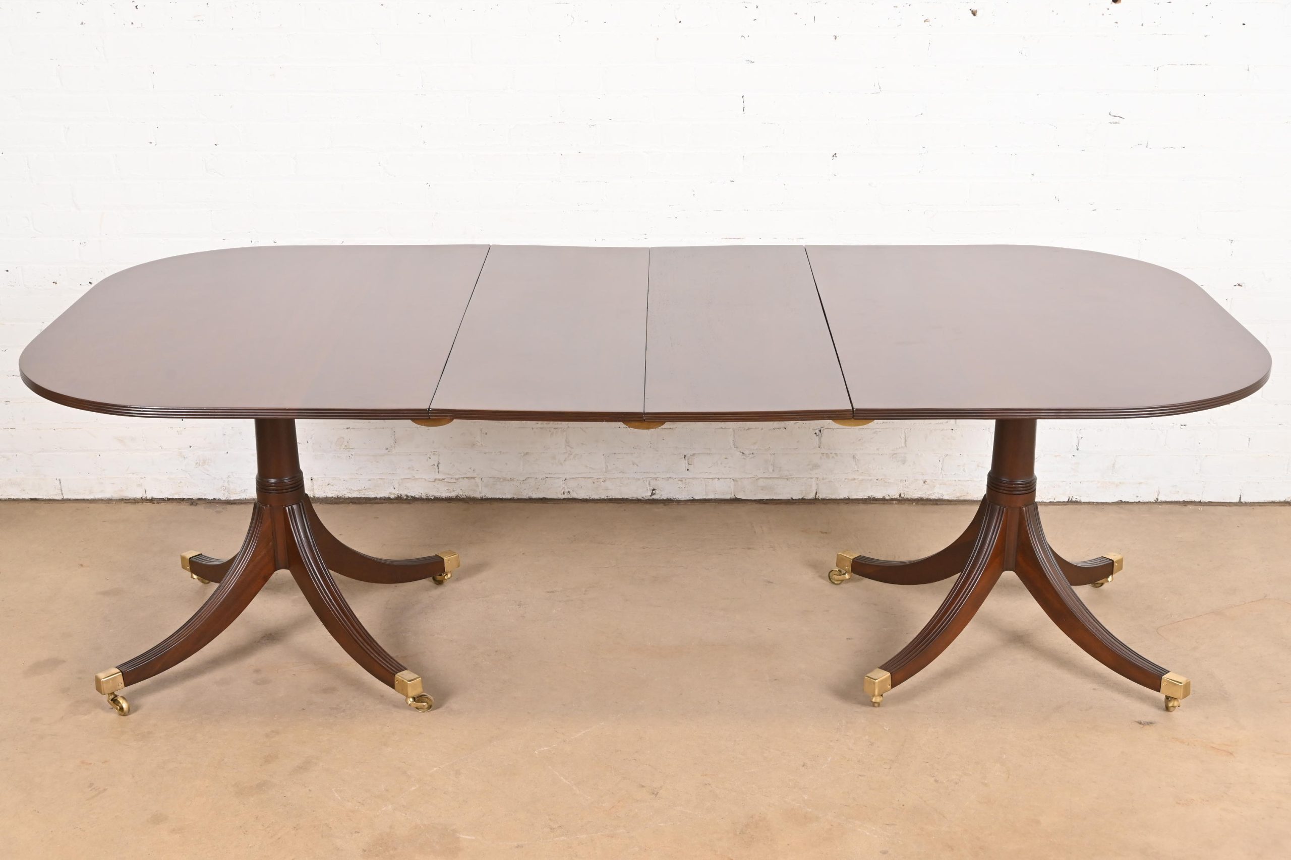 Baker Furniture Style Georgian Mahogany Double Pedestal Extension Dining Table, Newly Refinished - Image 2