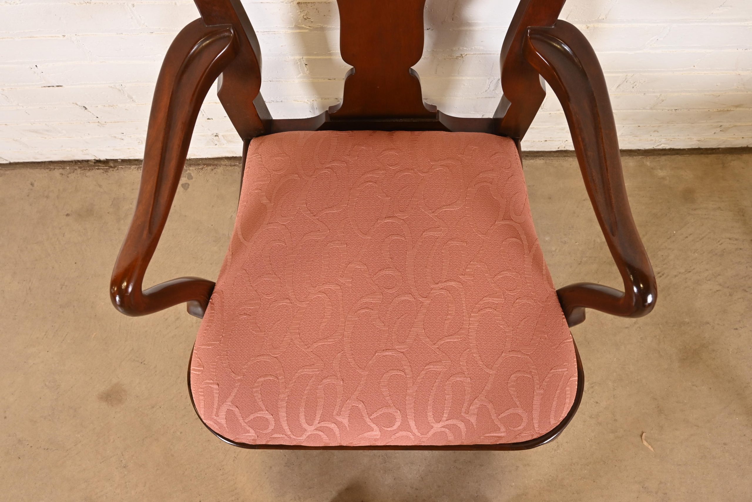 Baker Furniture Queen Anne Carved Mahogany Armchairs or Dining Captain Chairs, Pair - Image 5