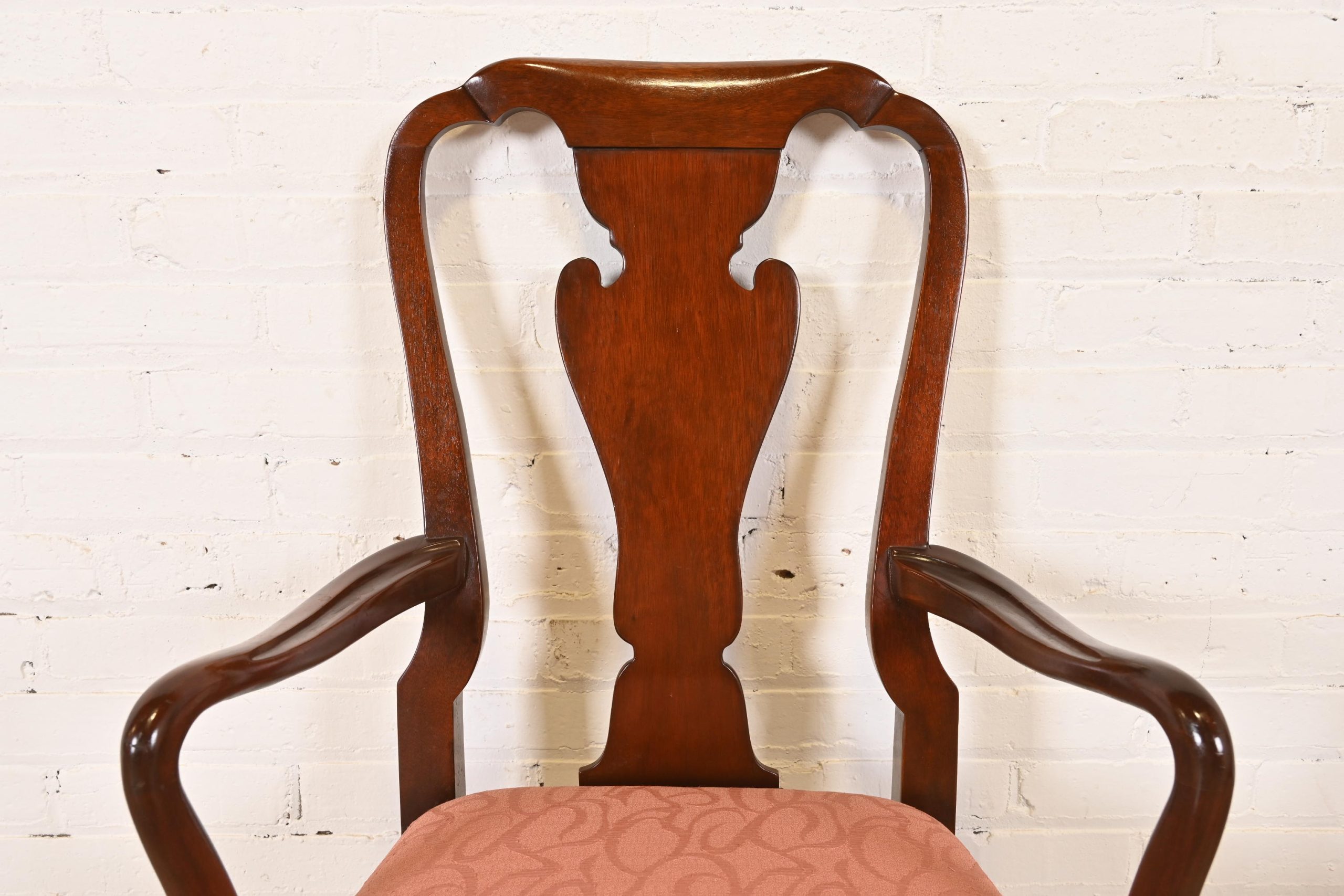Baker Furniture Queen Anne Carved Mahogany Armchairs or Dining Captain Chairs, Pair - Image 6