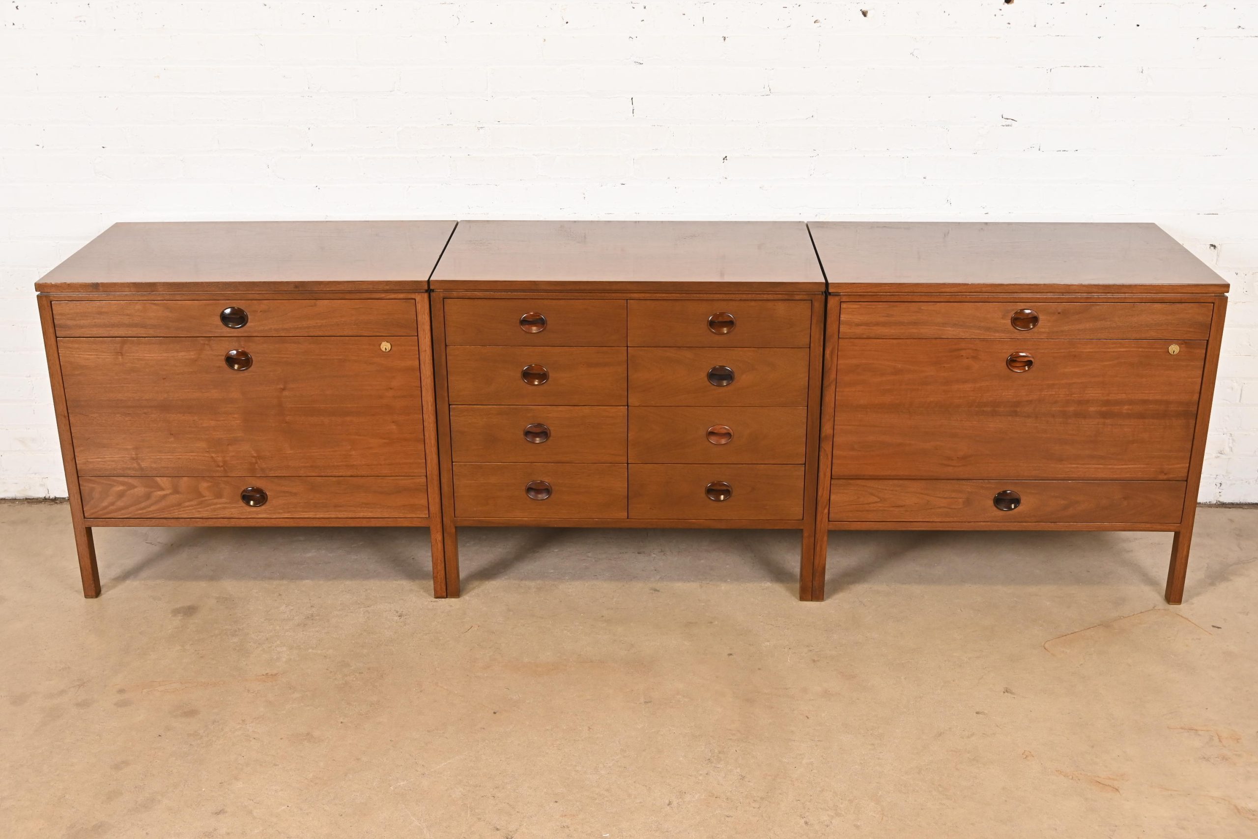 Edward Wormley for Dunbar Mid-Century Modern Walnut and Rosewood Three-Piece Executive Credenza, Circa 1960s - Image 2
