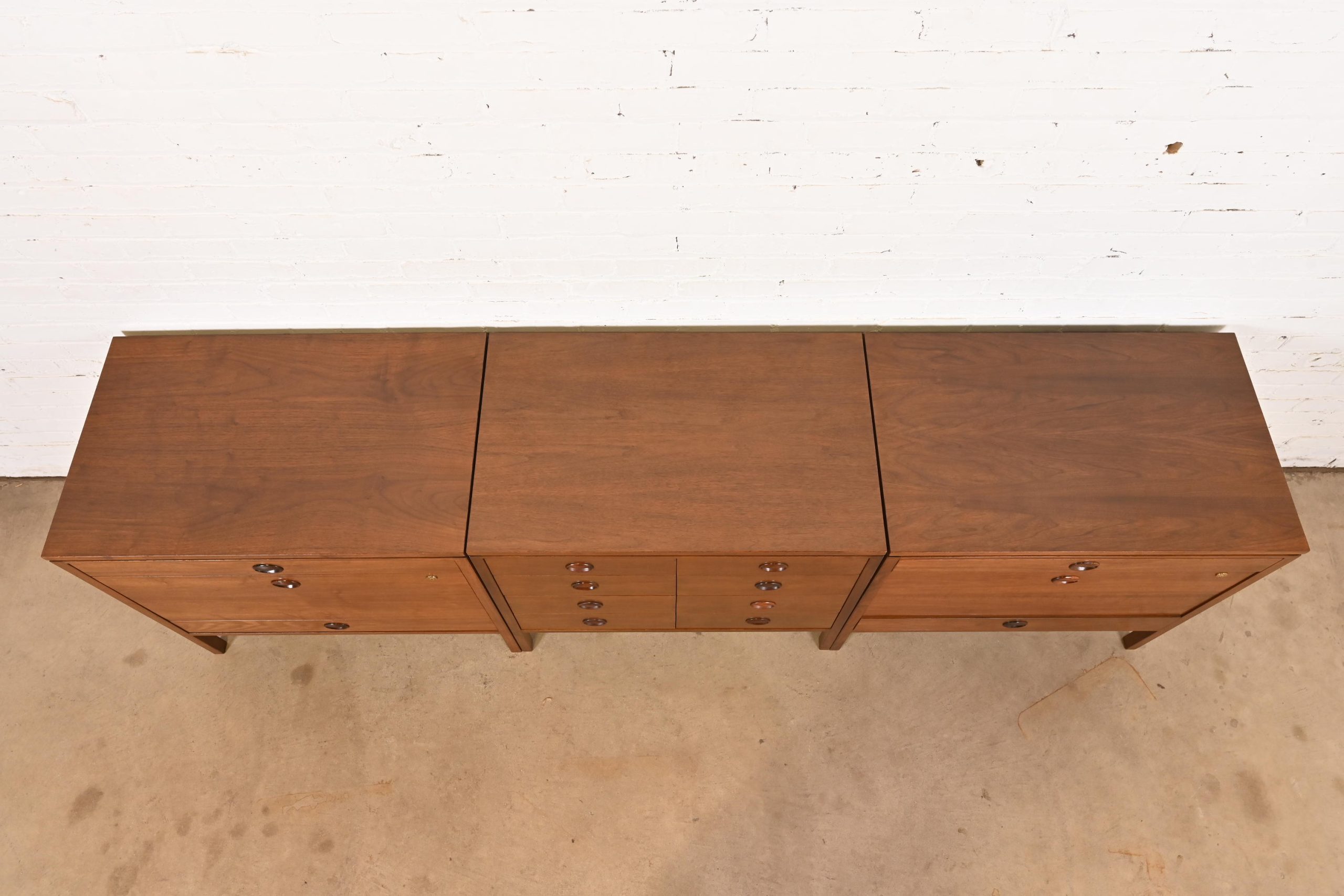 Edward Wormley for Dunbar Mid-Century Modern Walnut and Rosewood Three-Piece Executive Credenza, Circa 1960s - Image 11