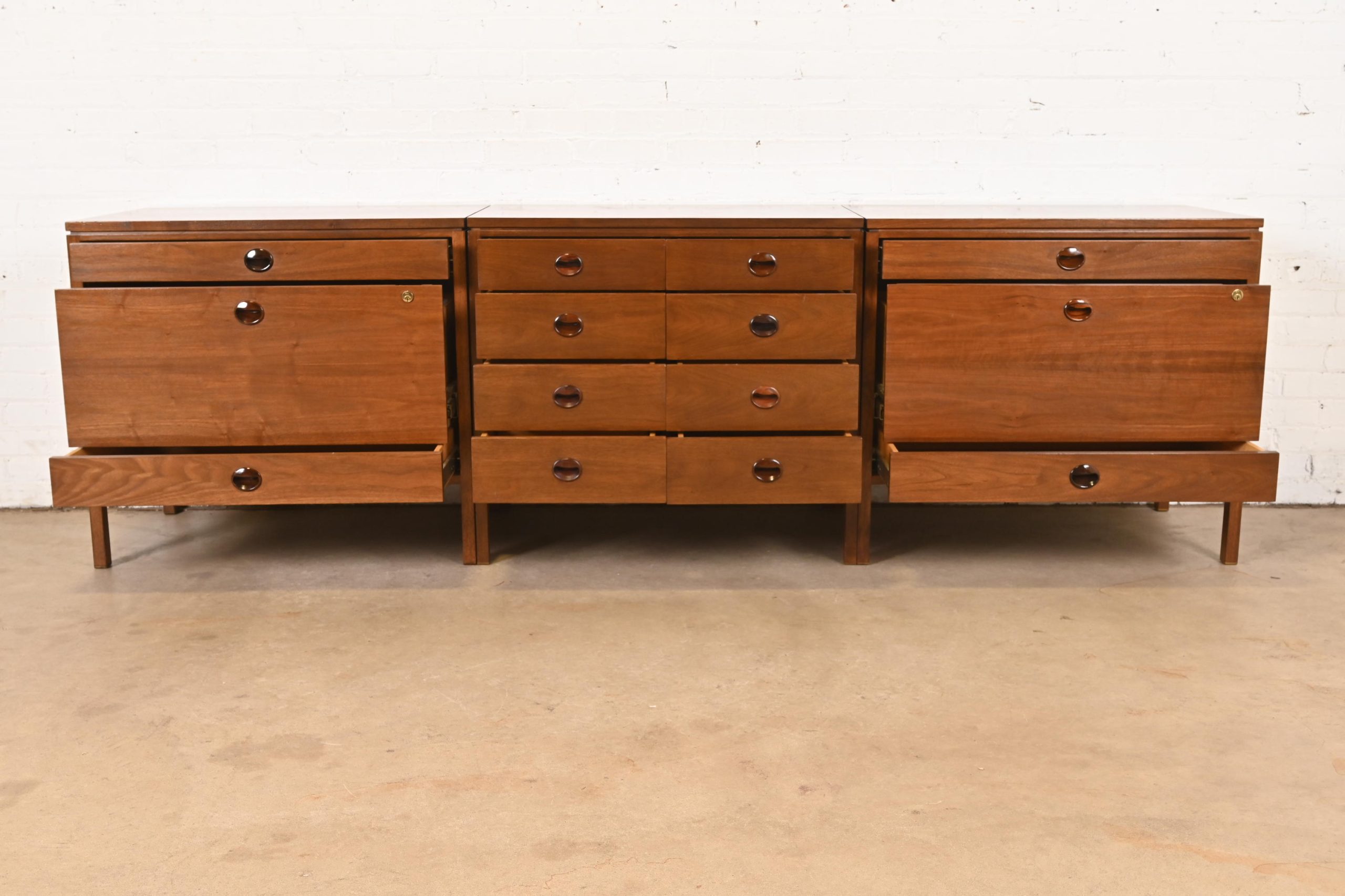 Edward Wormley for Dunbar Mid-Century Modern Walnut and Rosewood Three-Piece Executive Credenza, Circa 1960s - Image 5