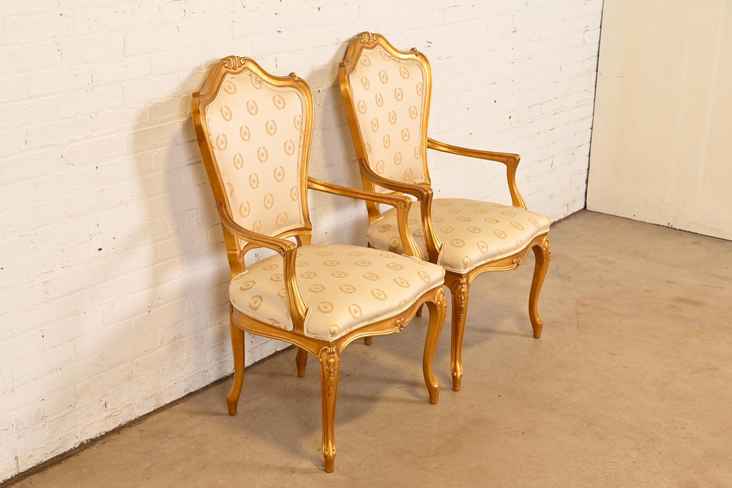 Karges French Provincial Louis XV Carved Walnut and Gold Gilt Armchairs or Dining Chairs, Pair - Image 4