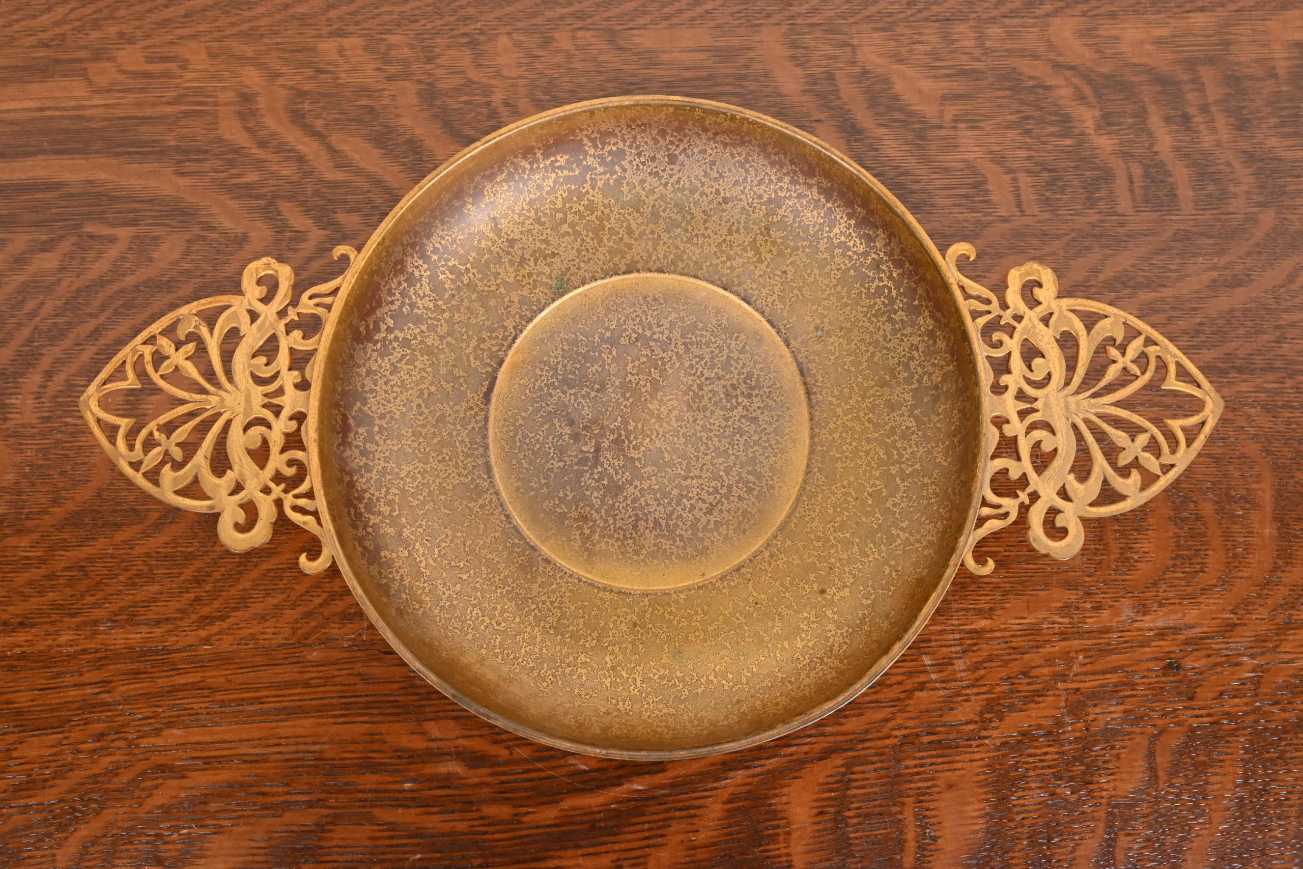 Louis Comfort Tiffany Furnaces Favrile Bronze Doré Double Handled Footed Centerpiece Bowl - Image 2