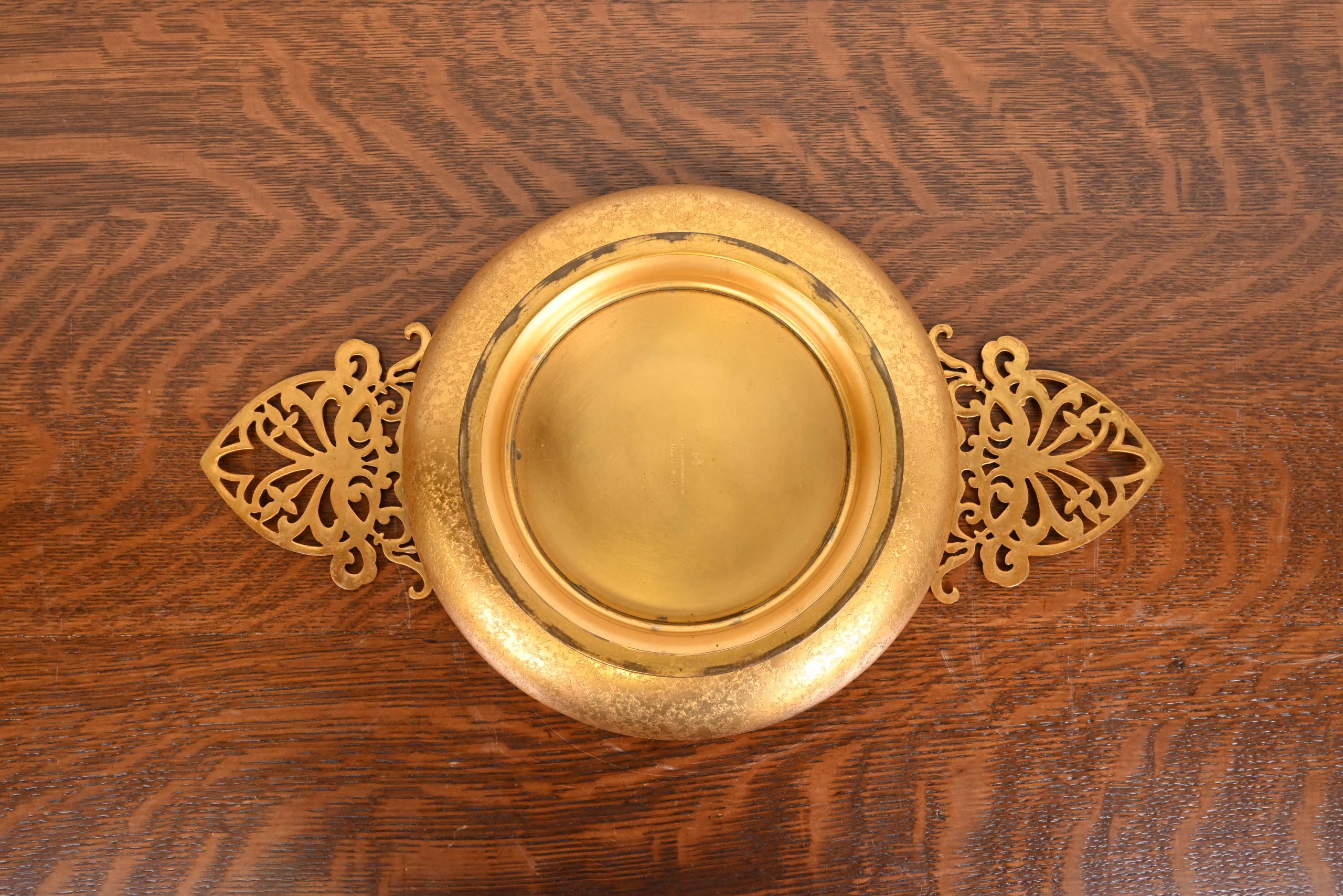 Louis Comfort Tiffany Furnaces Favrile Bronze Doré Double Handled Footed Centerpiece Bowl - Image 5