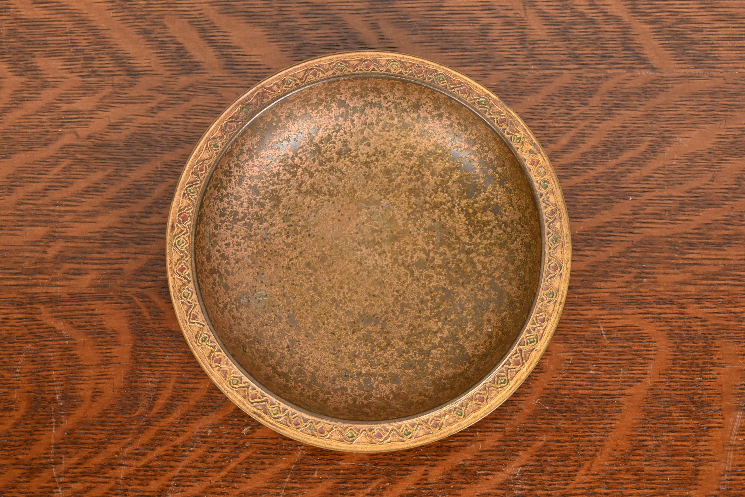 Louis Comfort Tiffany Furnaces Favrile Bronze Doré and Enamel Bowl - Image 3