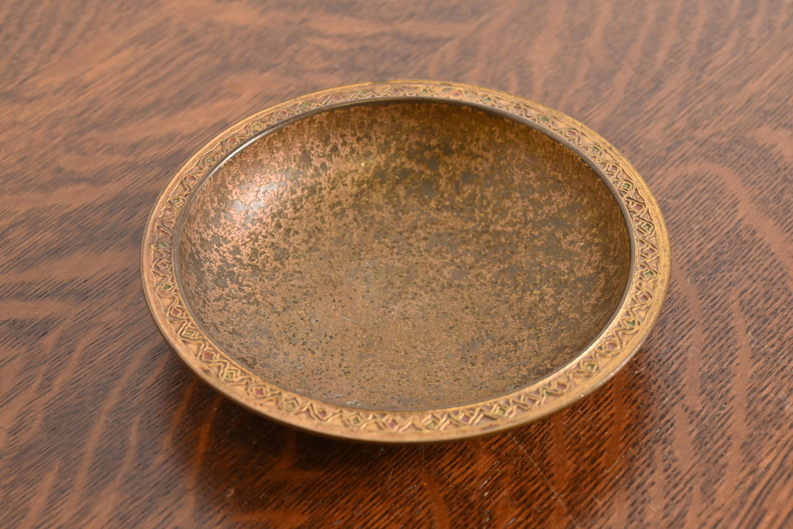 Louis Comfort Tiffany Furnaces Favrile Bronze Doré and Enamel Bowl