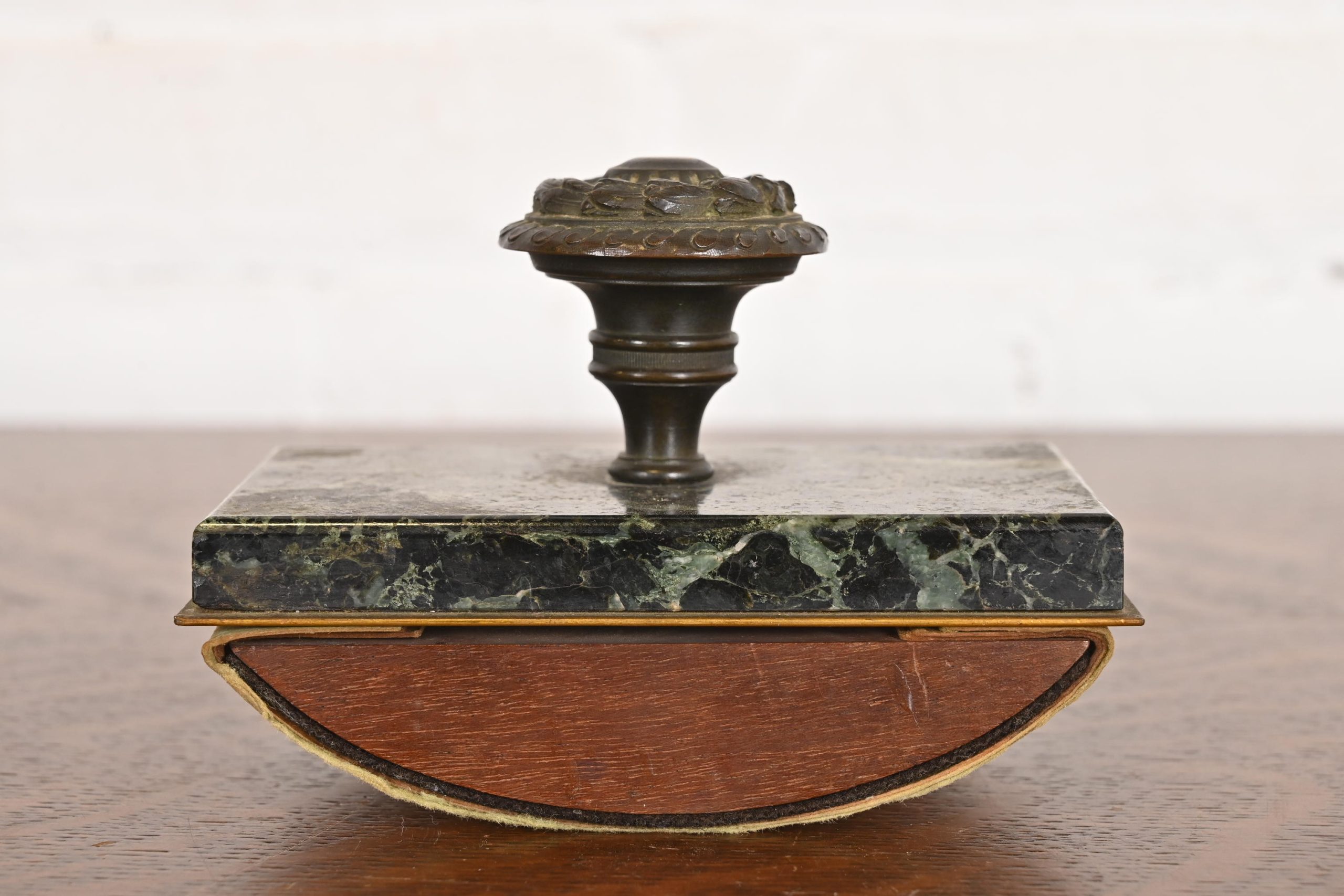 Tiffany & Co. Style Antique Empire Marble Rocker Blotter With Brass Laurel Wreath Handle - Image 2