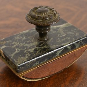 Tiffany & Co. Style Antique Empire Marble Rocker Blotter With Brass Laurel Wreath Handle