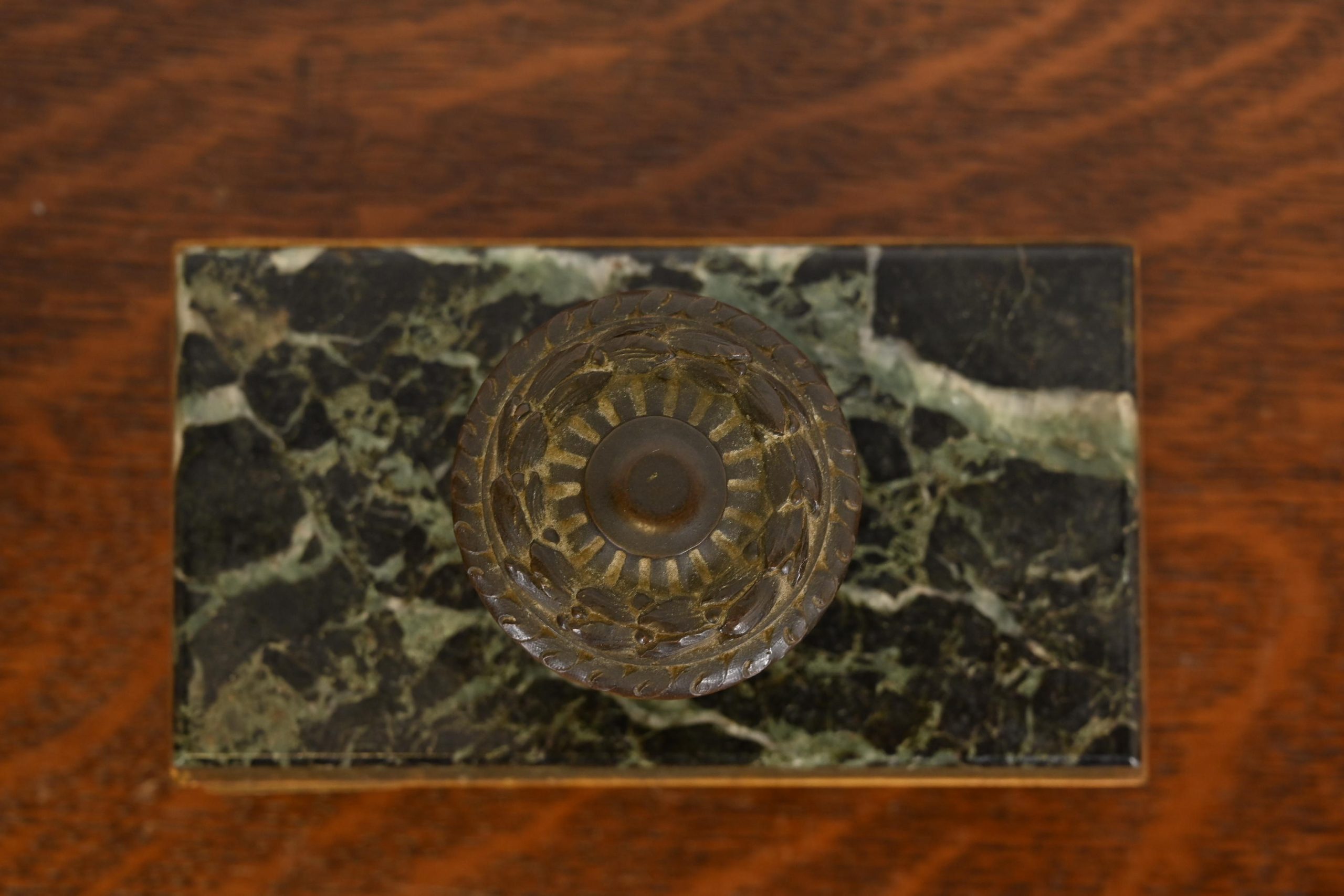 Tiffany & Co. Style Antique Empire Marble Rocker Blotter With Brass Laurel Wreath Handle - Image 5