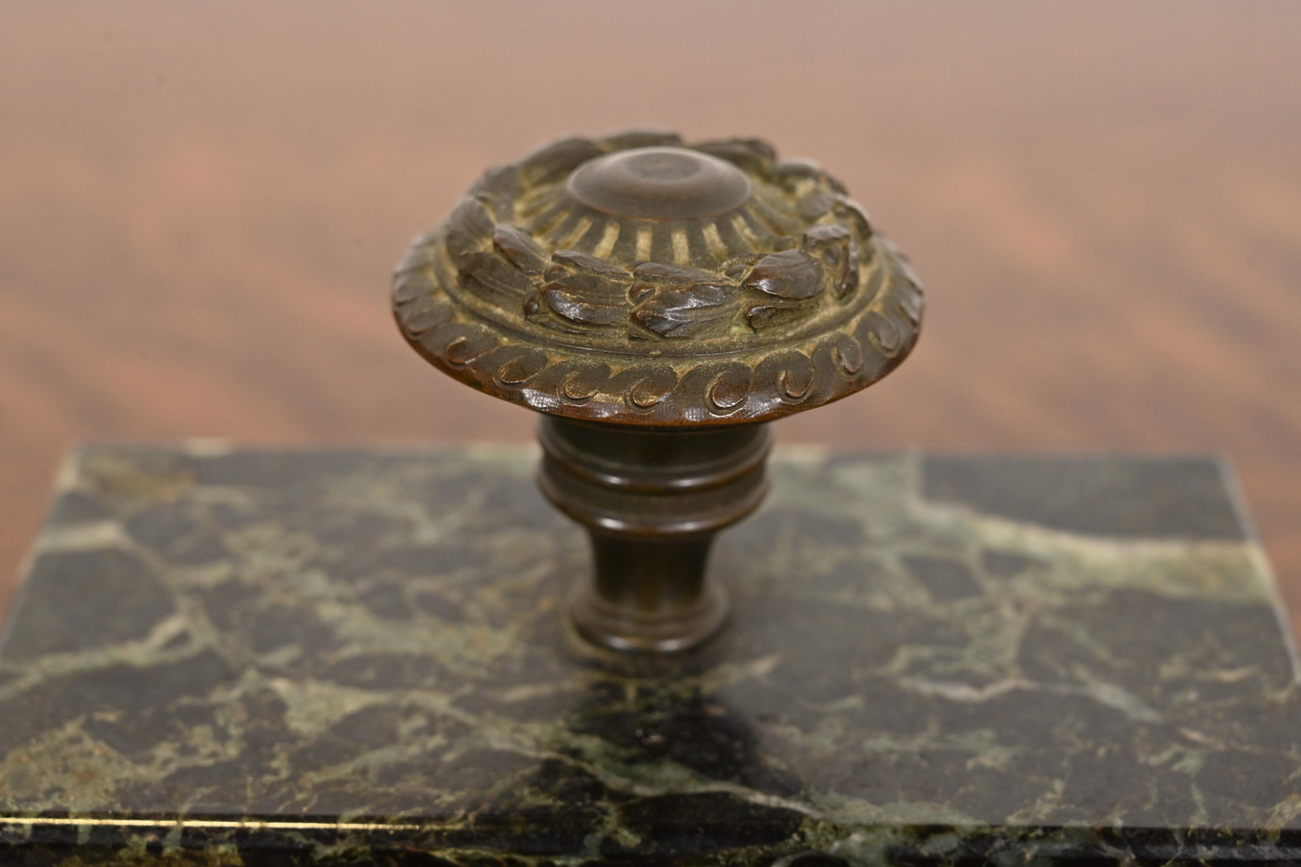 Tiffany & Co. Style Antique Empire Marble Rocker Blotter With Brass Laurel Wreath Handle - Image 7