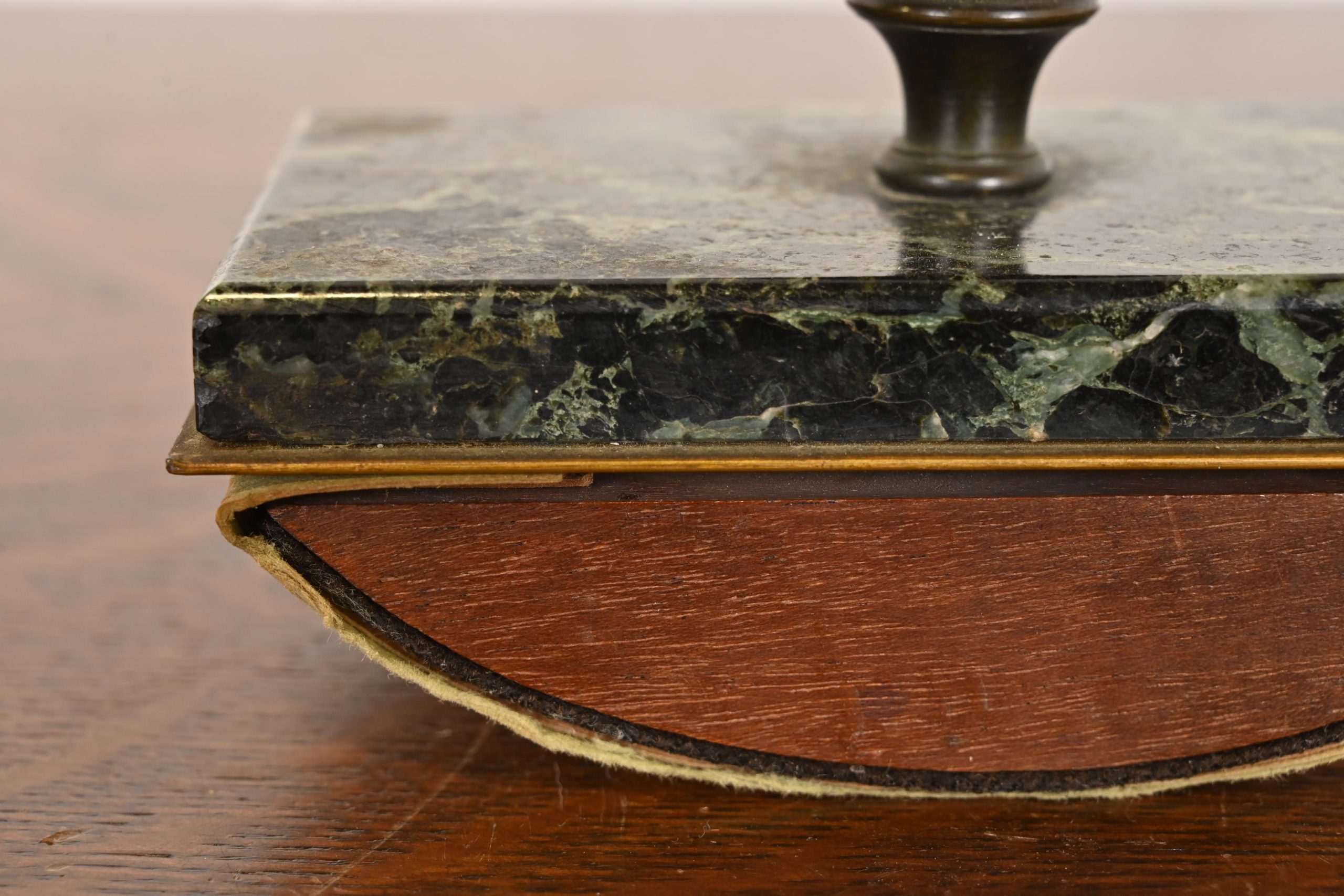 Tiffany & Co. Style Antique Empire Marble Rocker Blotter With Brass Laurel Wreath Handle - Image 9