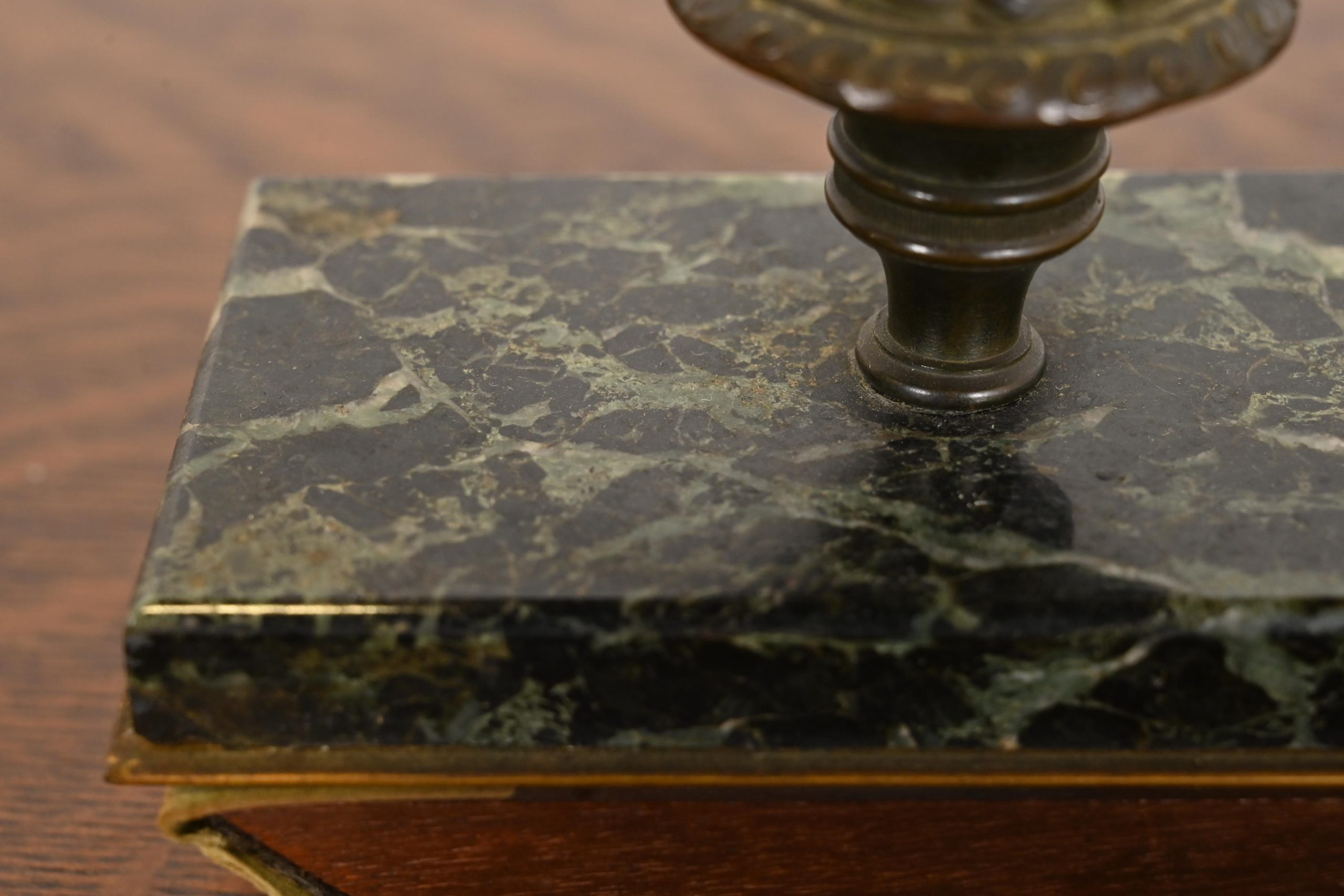 Tiffany & Co. Style Antique Empire Marble Rocker Blotter With Brass Laurel Wreath Handle - Image 8