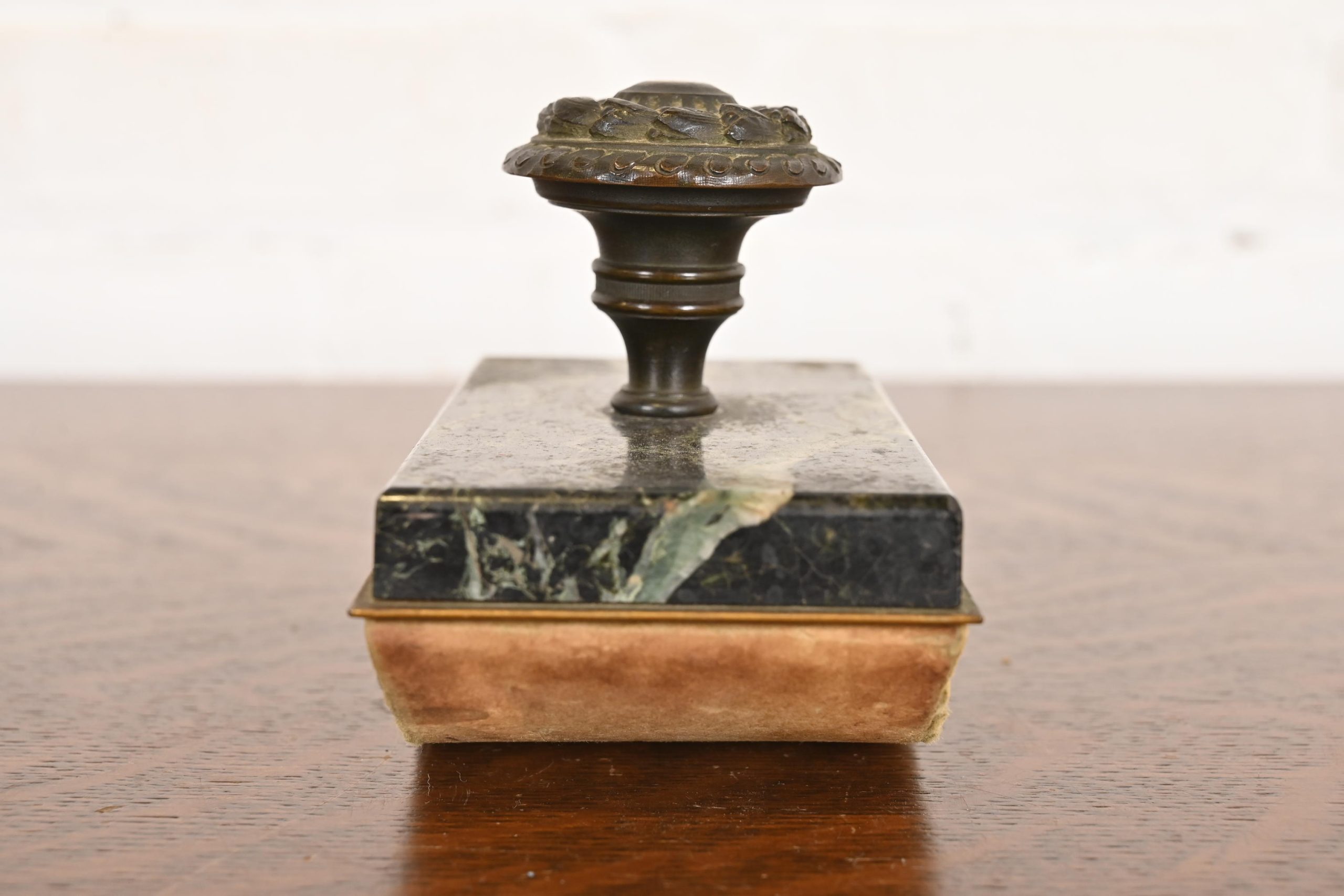 Tiffany & Co. Style Antique Empire Marble Rocker Blotter With Brass Laurel Wreath Handle - Image 6
