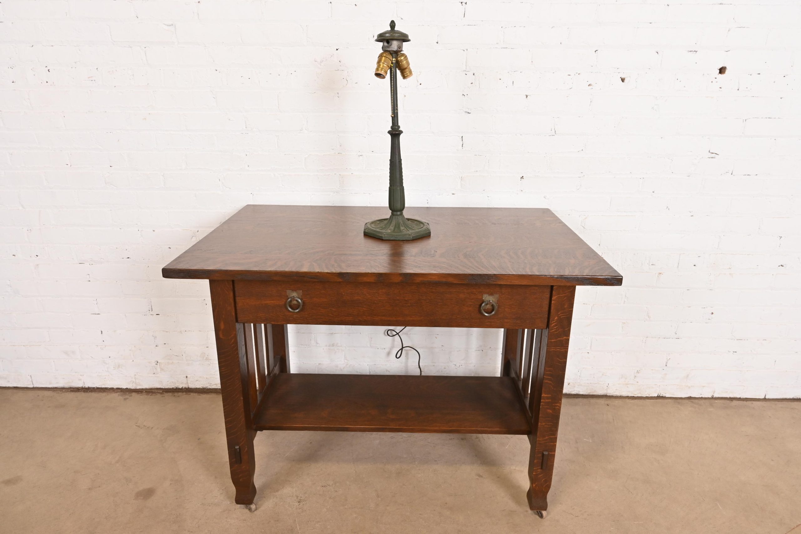 Antique Arts & Crafts Table Lamp With Reverse Painted Lake Scene, Circa 1920s - Image 13