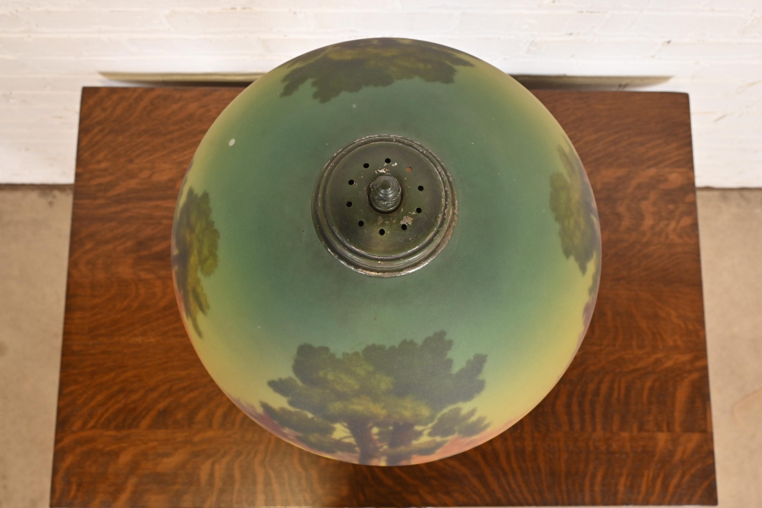 Antique Arts & Crafts Table Lamp With Reverse Painted Lake Scene, Circa 1920s - Image 6