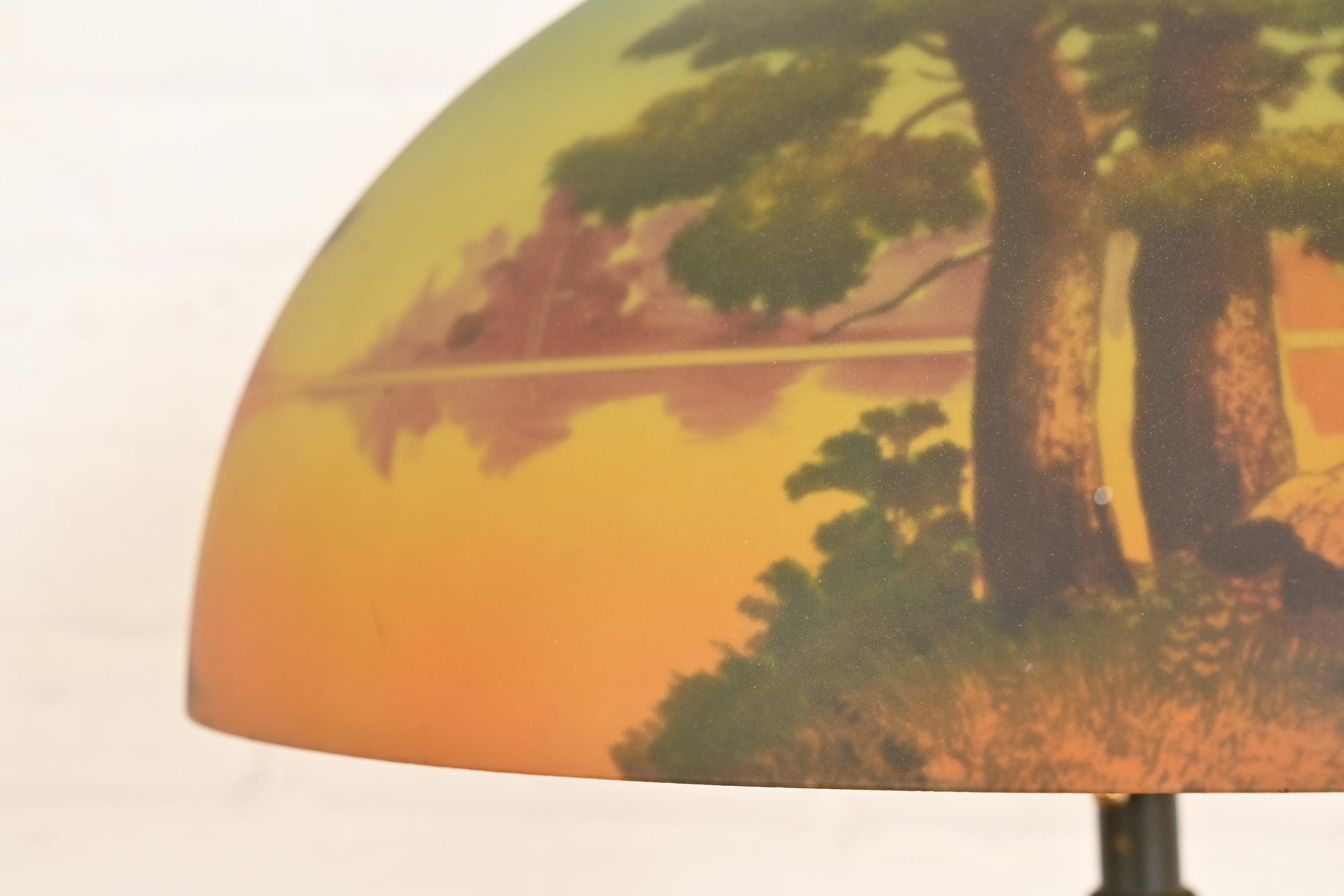 Antique Arts & Crafts Table Lamp With Reverse Painted Lake Scene, Circa 1920s - Image 7