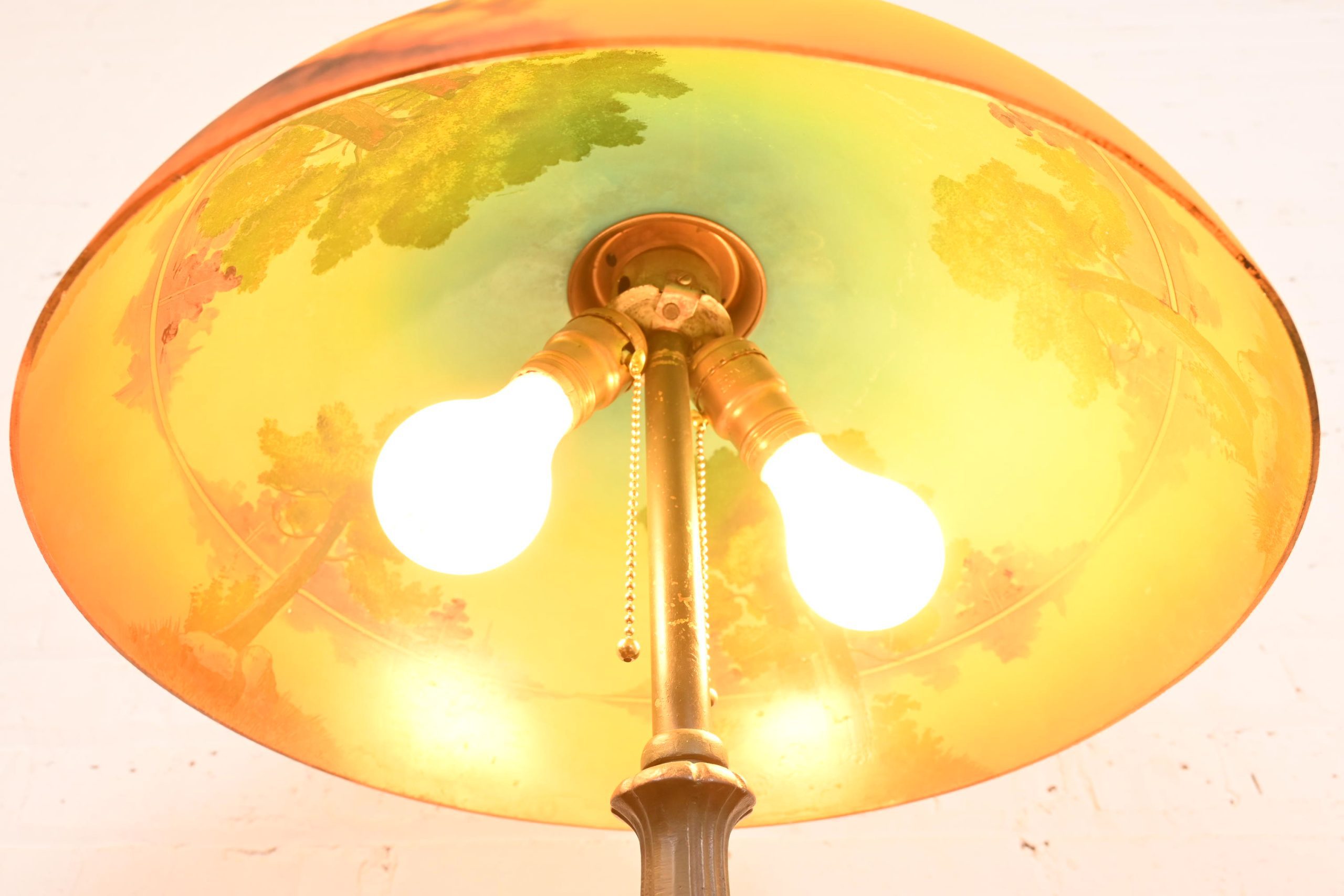 Antique Arts & Crafts Table Lamp With Reverse Painted Lake Scene, Circa 1920s - Image 5