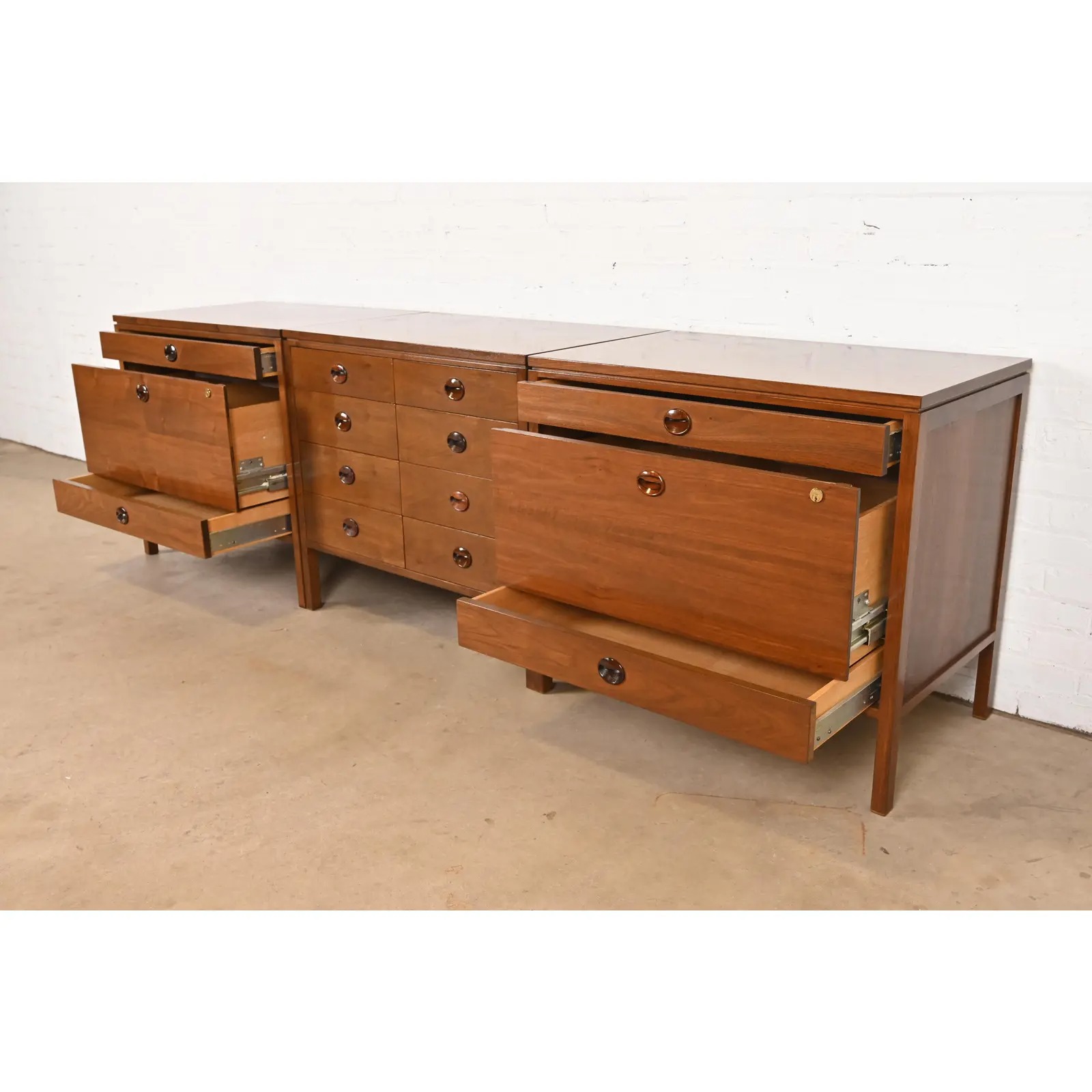 Edward Wormley for Dunbar Mid-Century Modern Walnut and Rosewood Three-Piece Executive Credenza, Circa 1960s - Image 7
