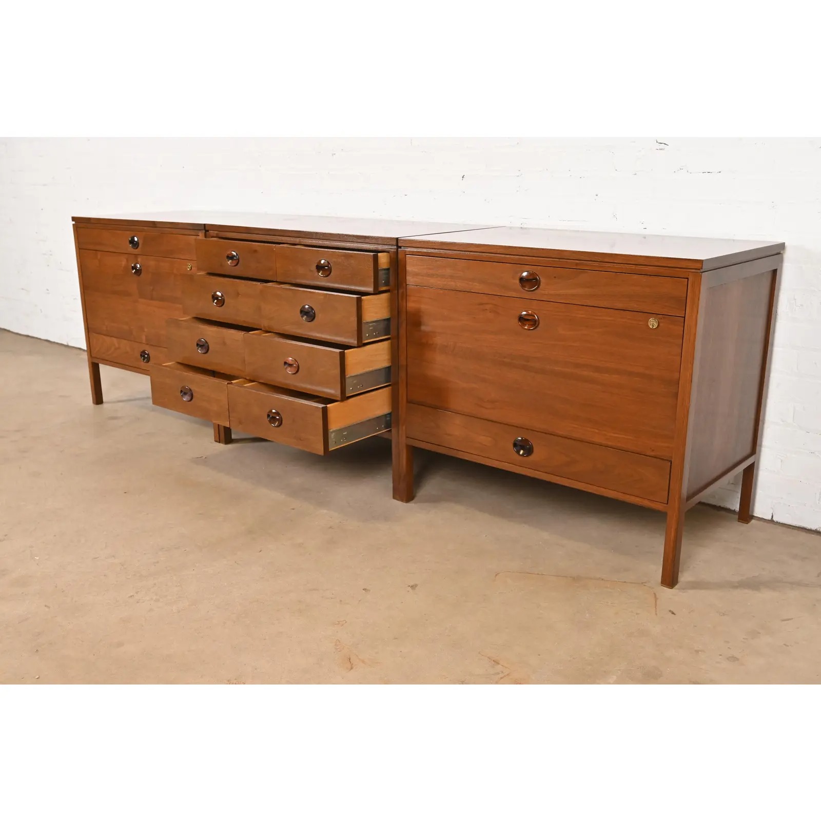 Edward Wormley for Dunbar Mid-Century Modern Walnut and Rosewood Three-Piece Executive Credenza, Circa 1960s - Image 8