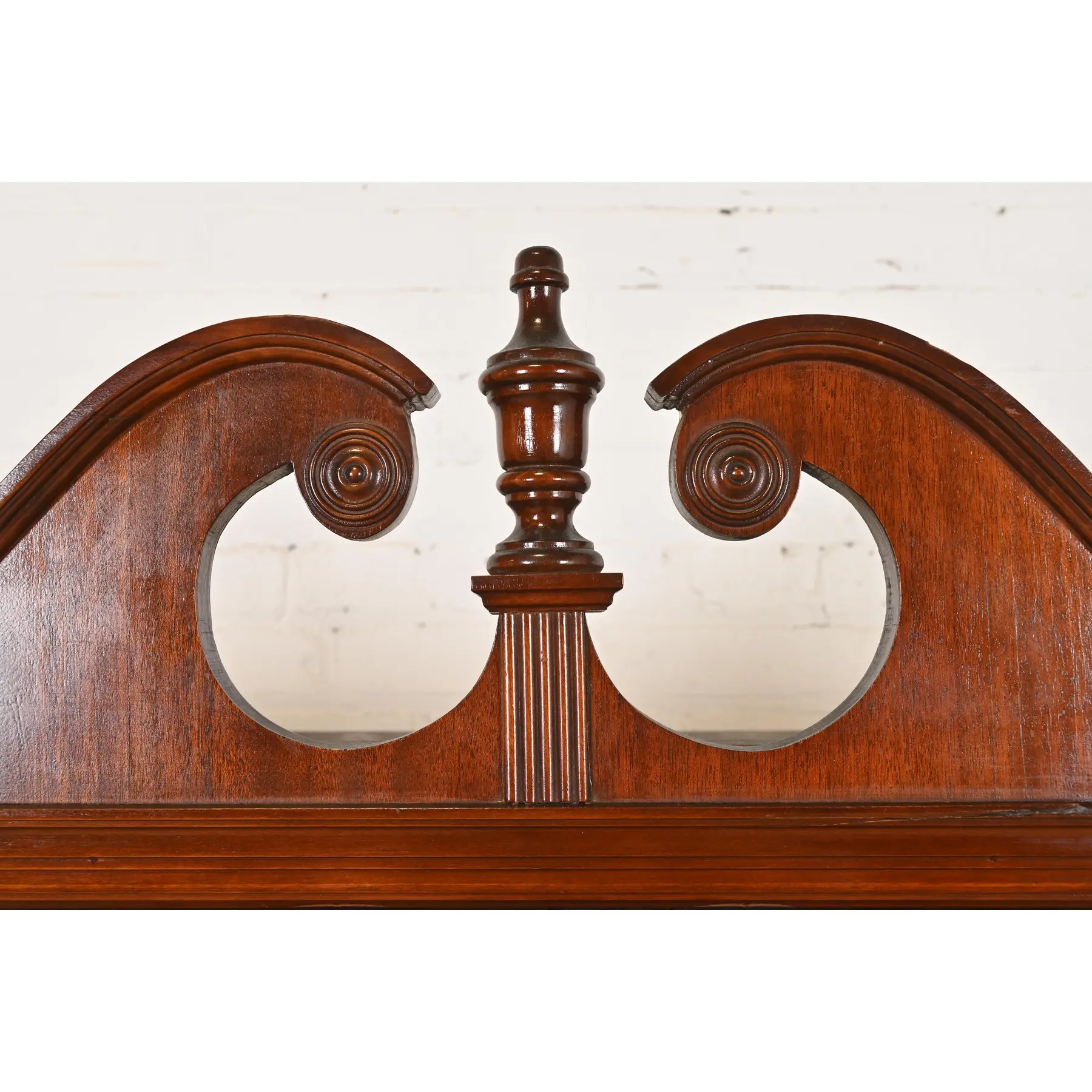 Baker Furniture Style Georgian Flame Mahogany Breakfront Bookcase Cabinet - Image 6