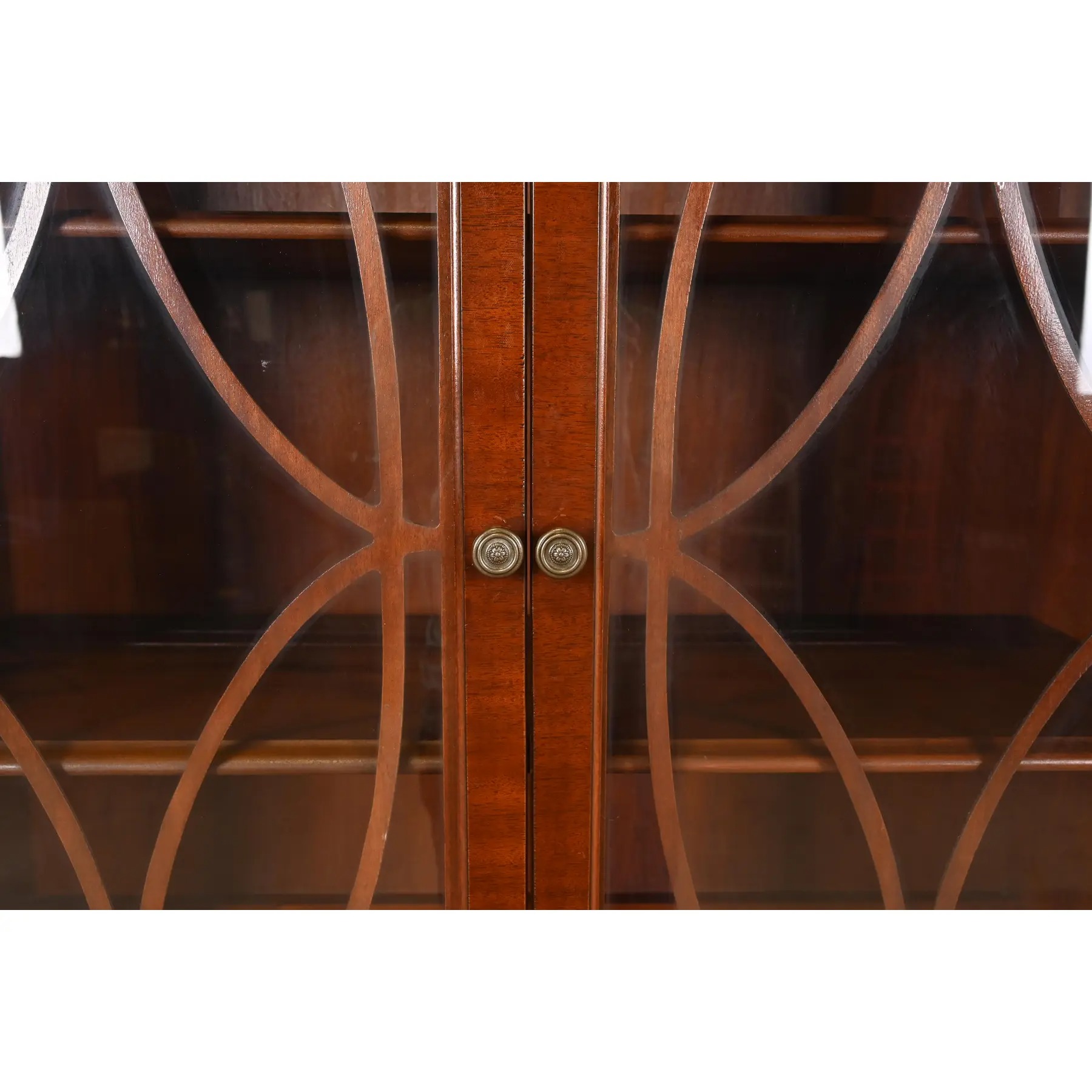 Baker Furniture Style Georgian Flame Mahogany Breakfront Bookcase Cabinet - Image 7