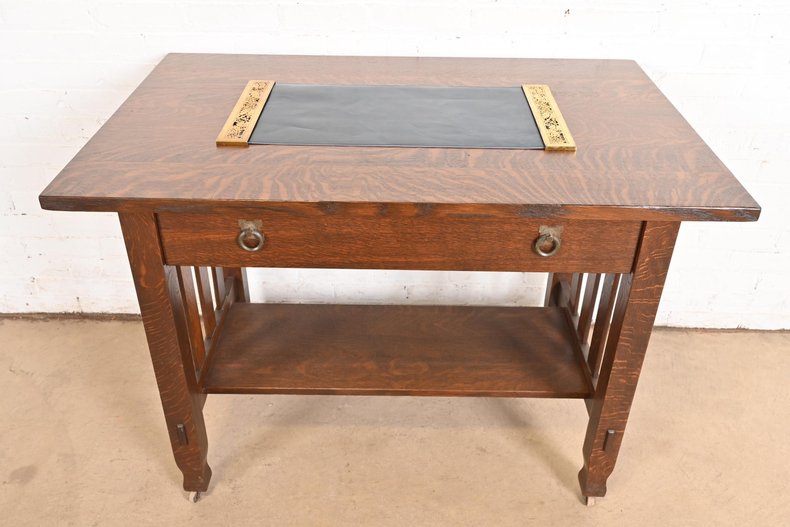 Tiffany Studios New Grapevine Bronze Doré Blotter Ends With Leather Desk Blotter - Image 12