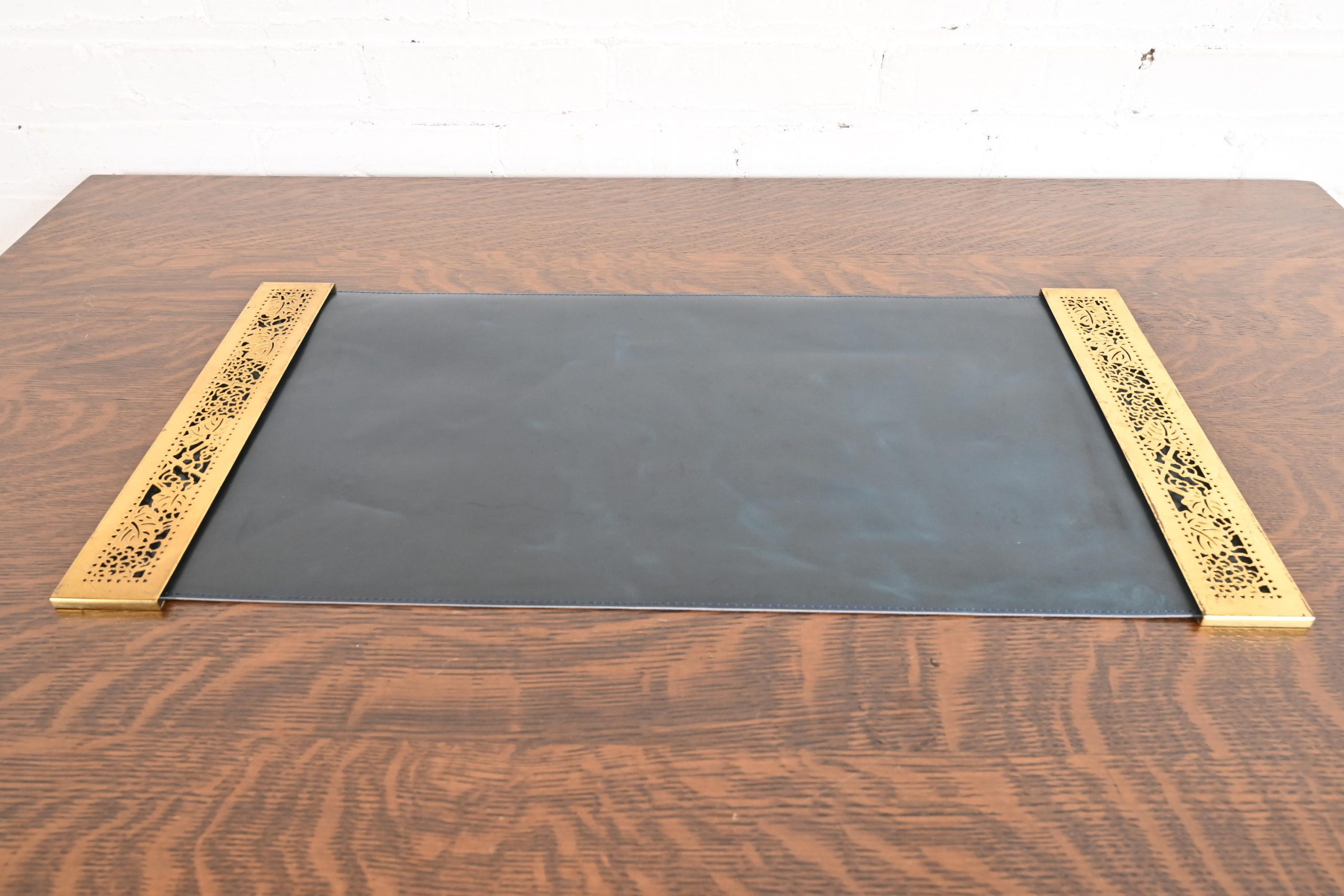 Tiffany Studios New Grapevine Bronze Doré Blotter Ends With Leather Desk Blotter - Image 2