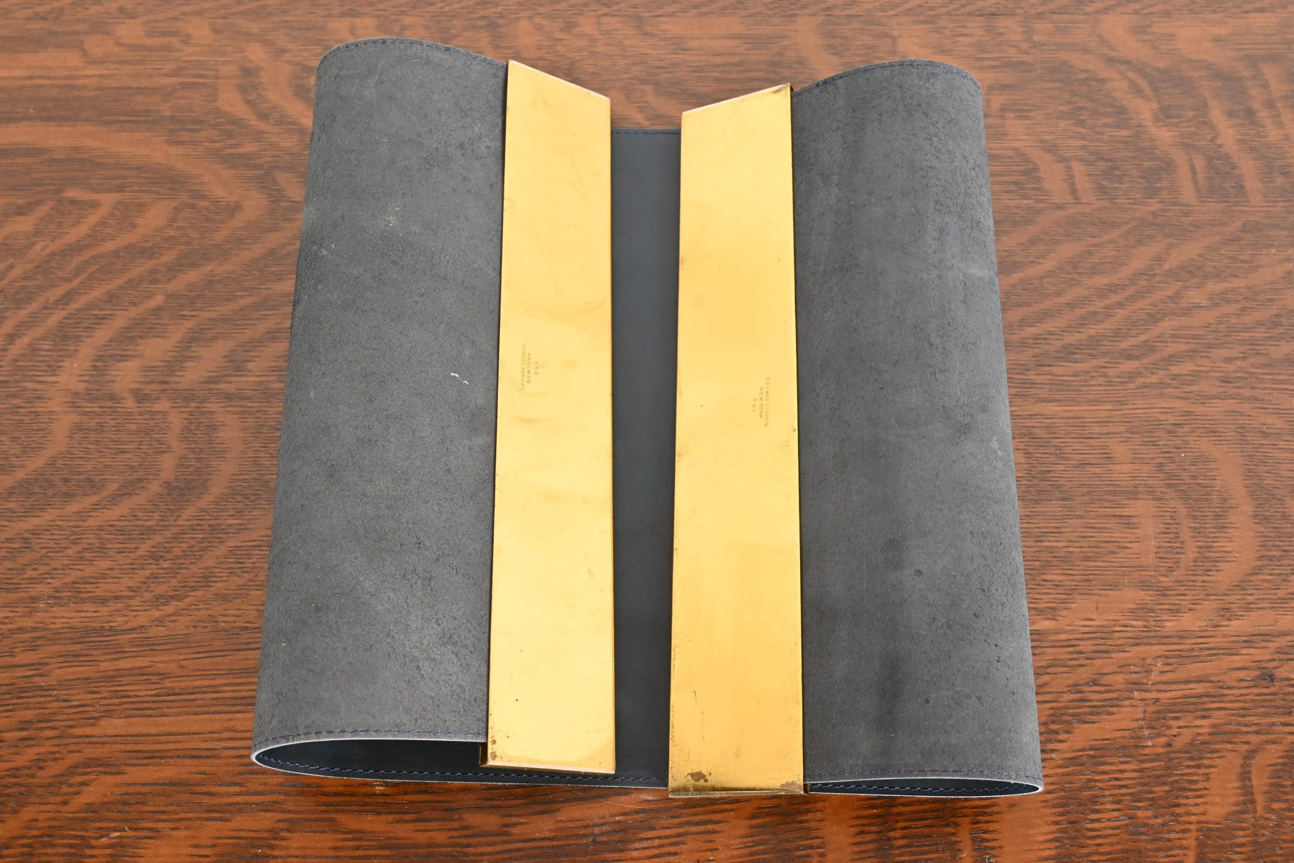 Tiffany Studios New Grapevine Bronze Doré Blotter Ends With Leather Desk Blotter - Image 10