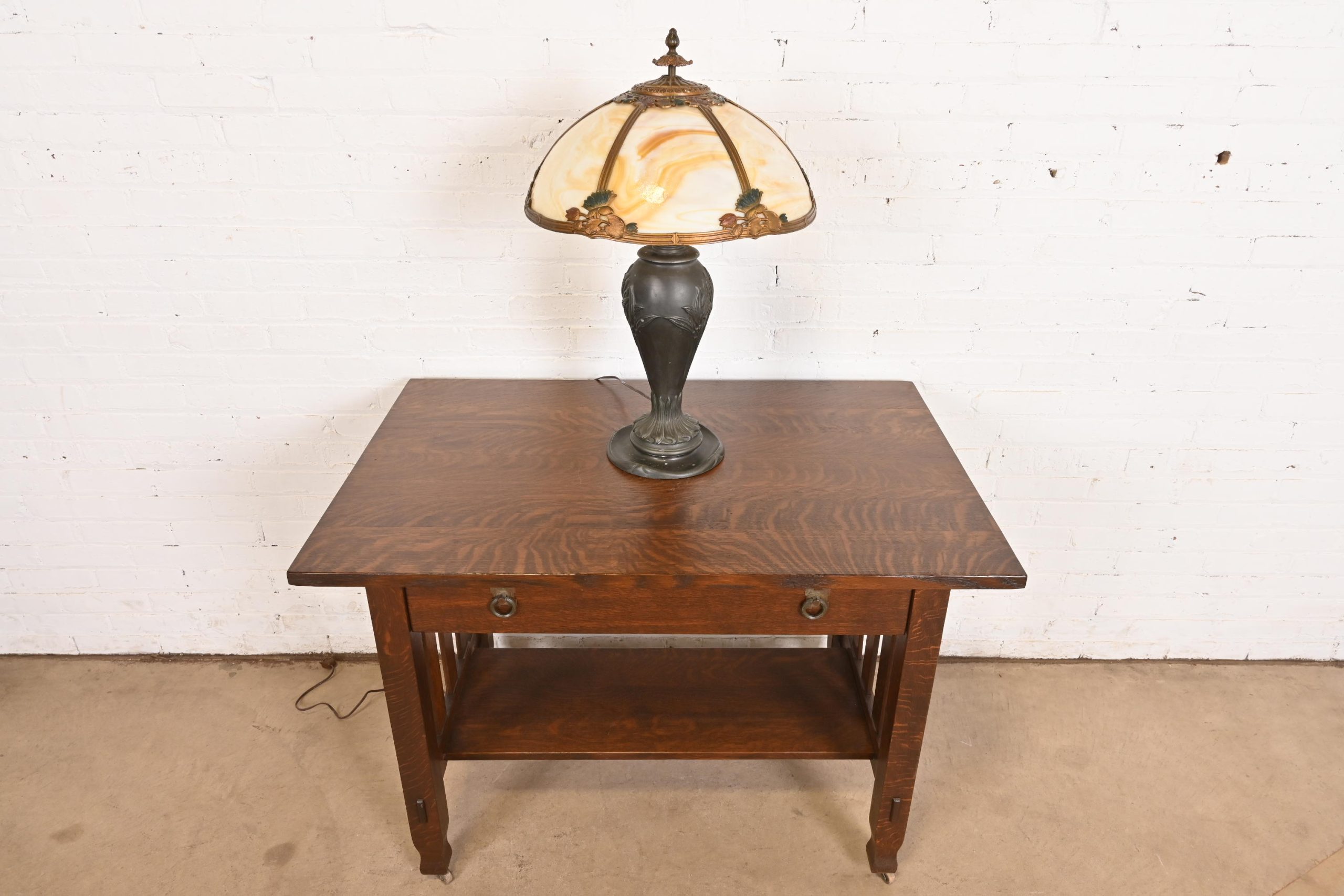 Antique Art Nouveau Slag Glass Table Lamp in the Manner of Handel, Circa 1920s - Image 14