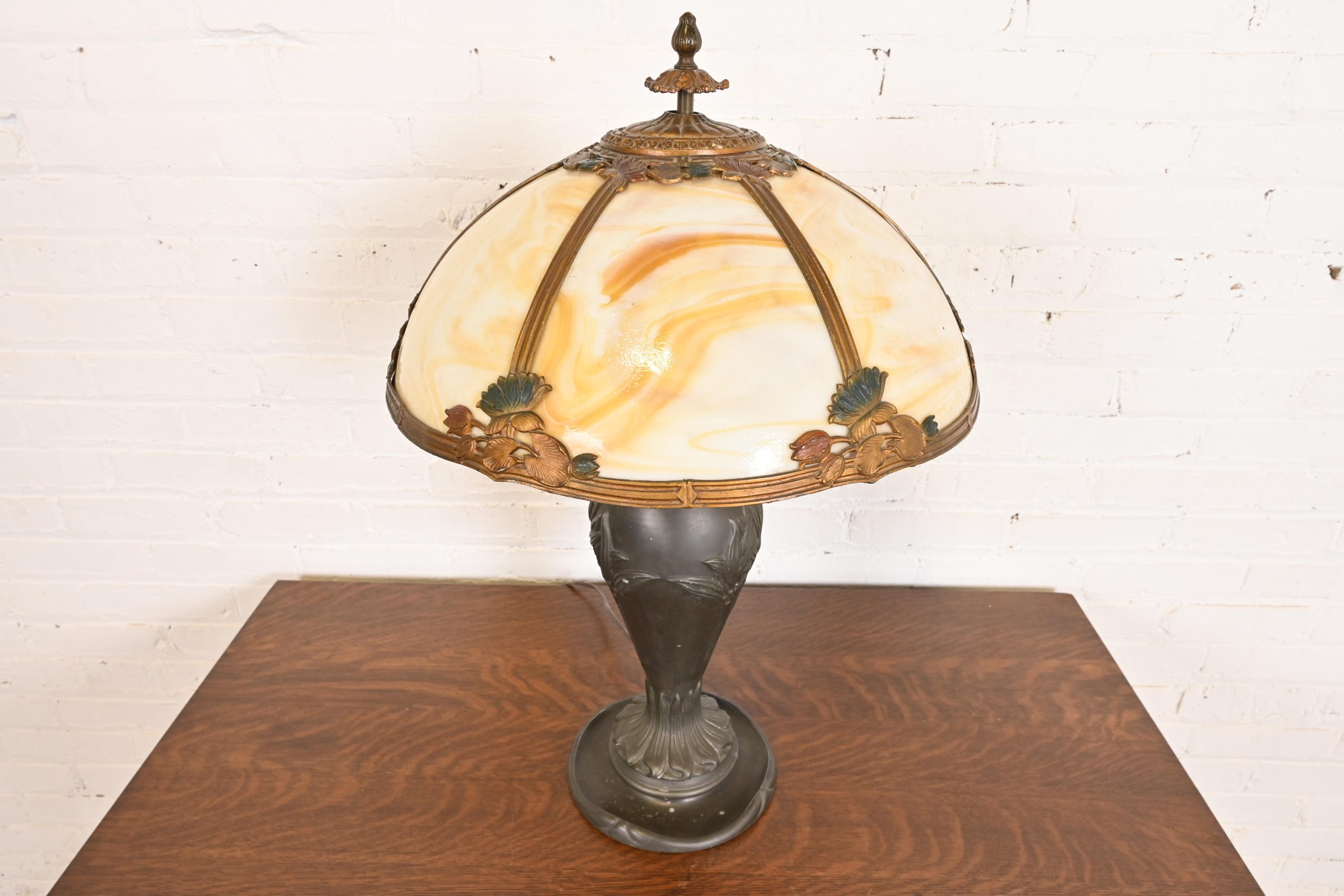 Antique Art Nouveau Slag Glass Table Lamp in the Manner of Handel, Circa 1920s - Image 2