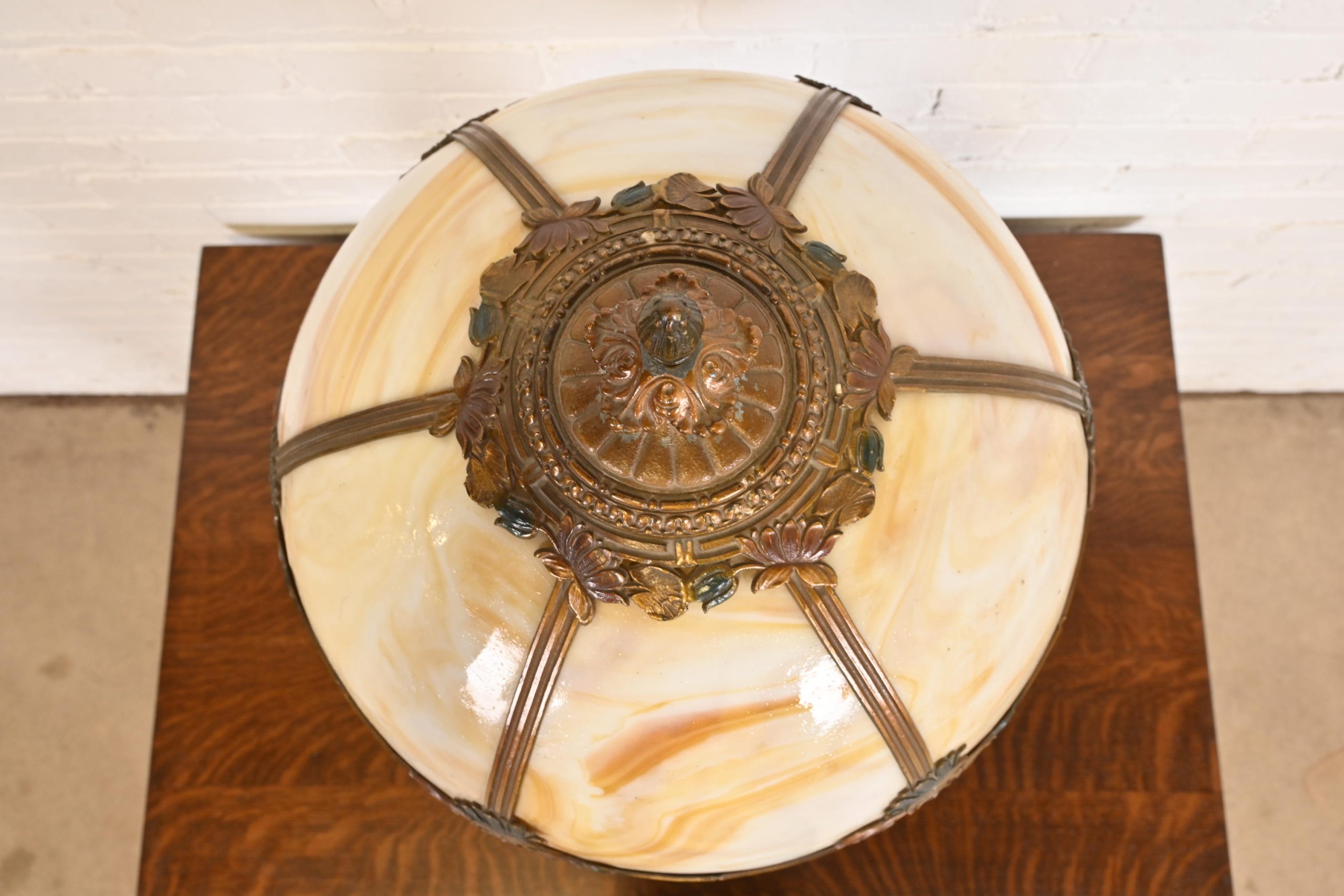 Antique Art Nouveau Slag Glass Table Lamp in the Manner of Handel, Circa 1920s - Image 6