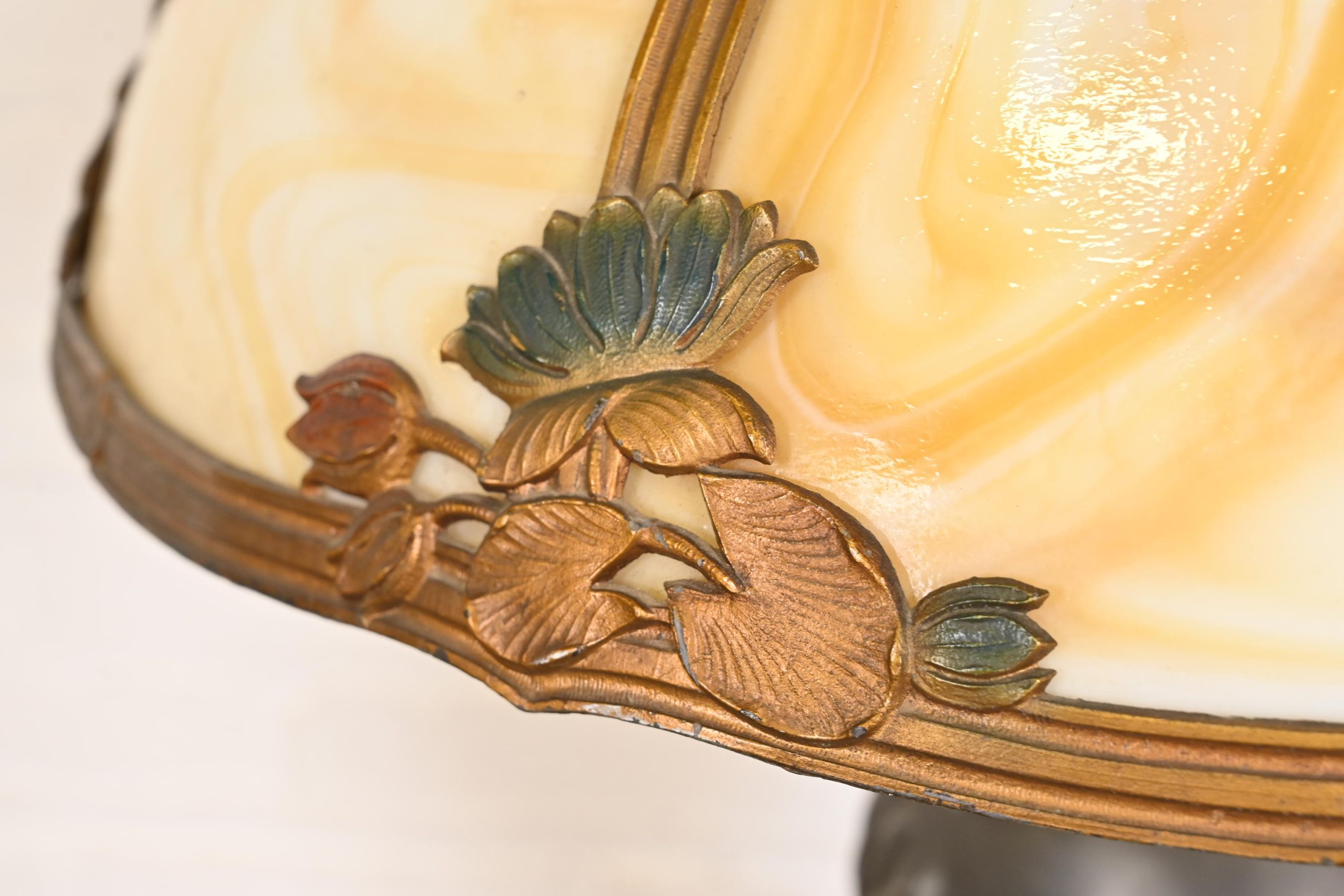 Antique Art Nouveau Slag Glass Table Lamp in the Manner of Handel, Circa 1920s - Image 9