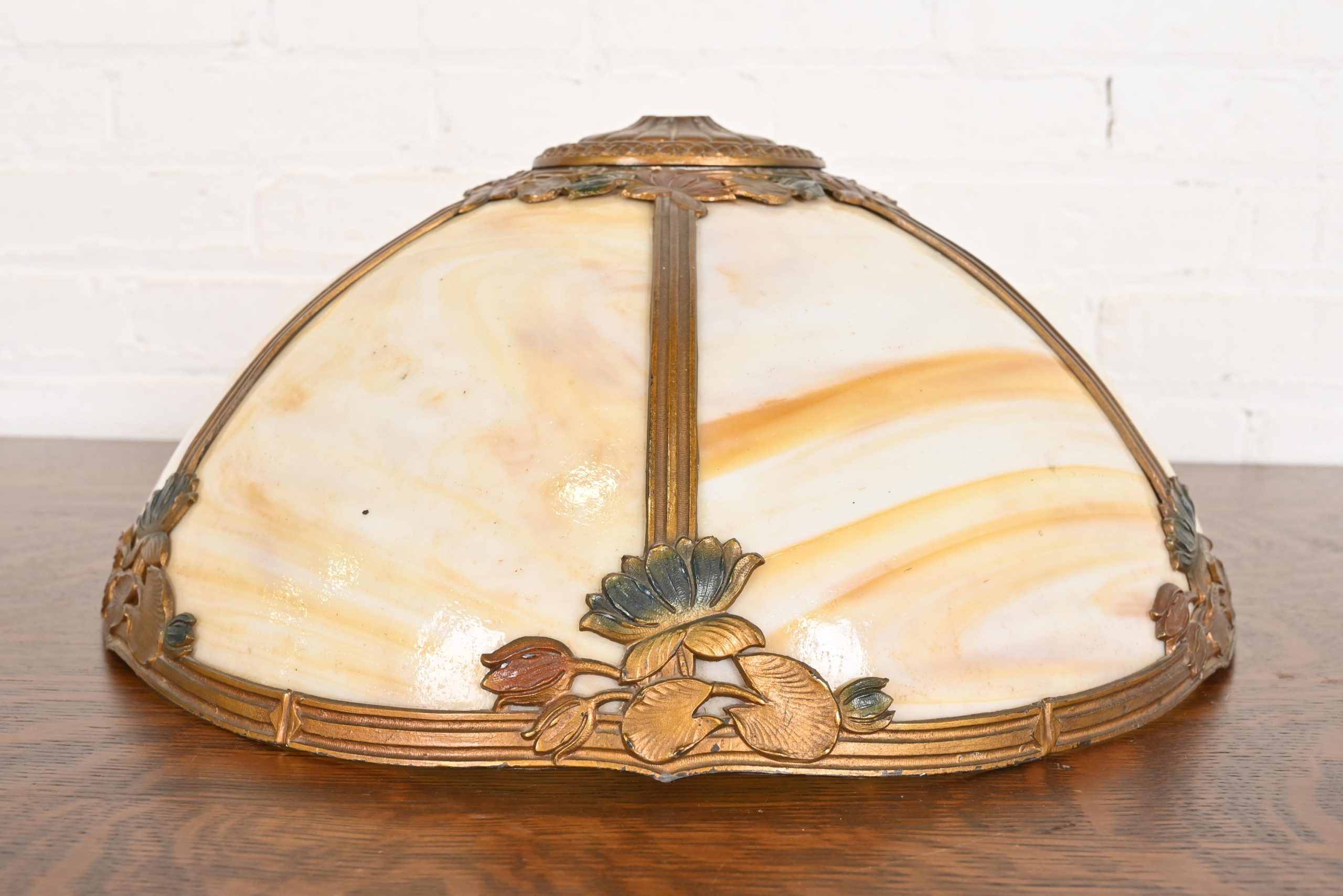 Antique Art Nouveau Slag Glass Table Lamp in the Manner of Handel, Circa 1920s - Image 7