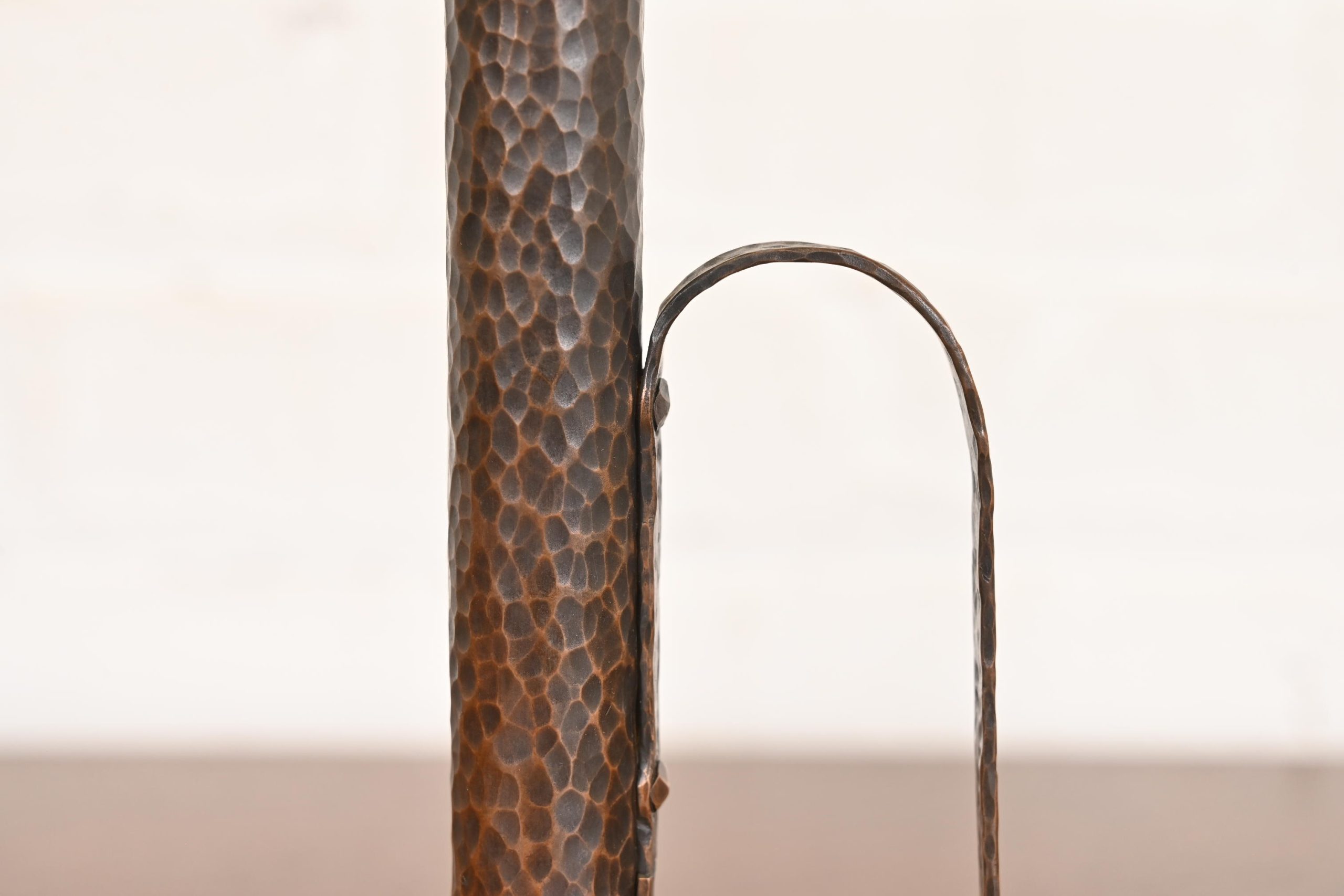 Roycroft Style Arts & Crafts Hammered Copper Handled Candlesticks, Pair - Image 7