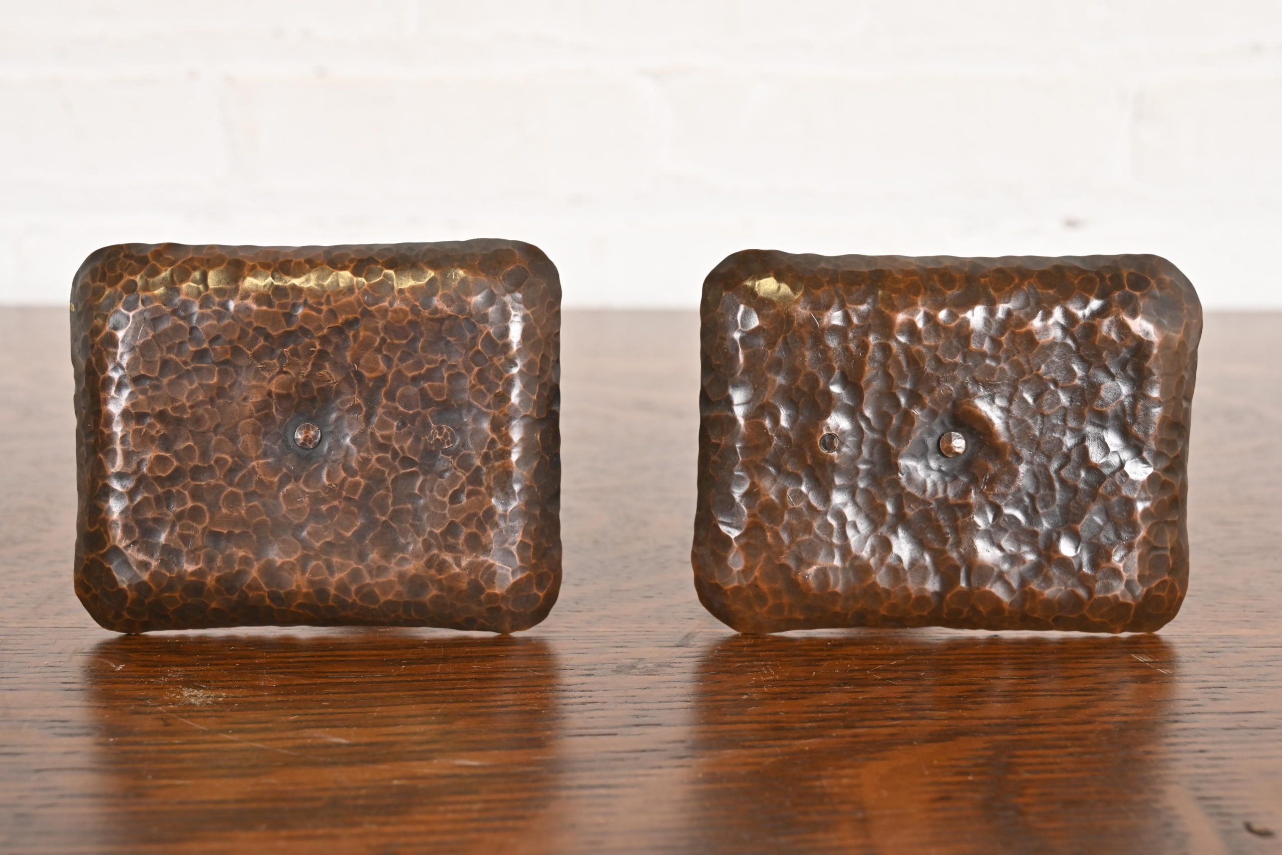 Roycroft Style Arts & Crafts Hammered Copper Handled Candlesticks, Pair - Image 9