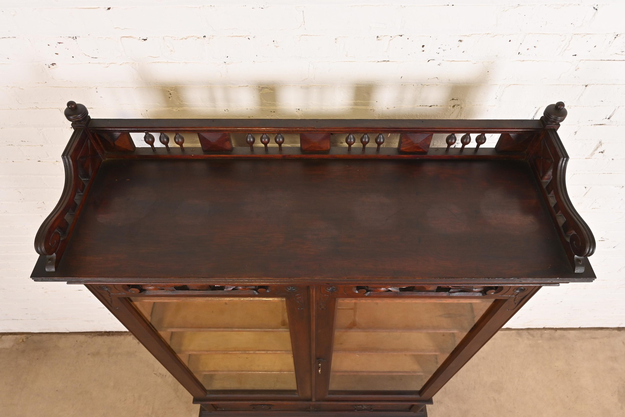 Herter Brothers Style Antique Eastlake Victorian Carved Walnut Bookcase Cabinet, Circa 1880s - Image 10