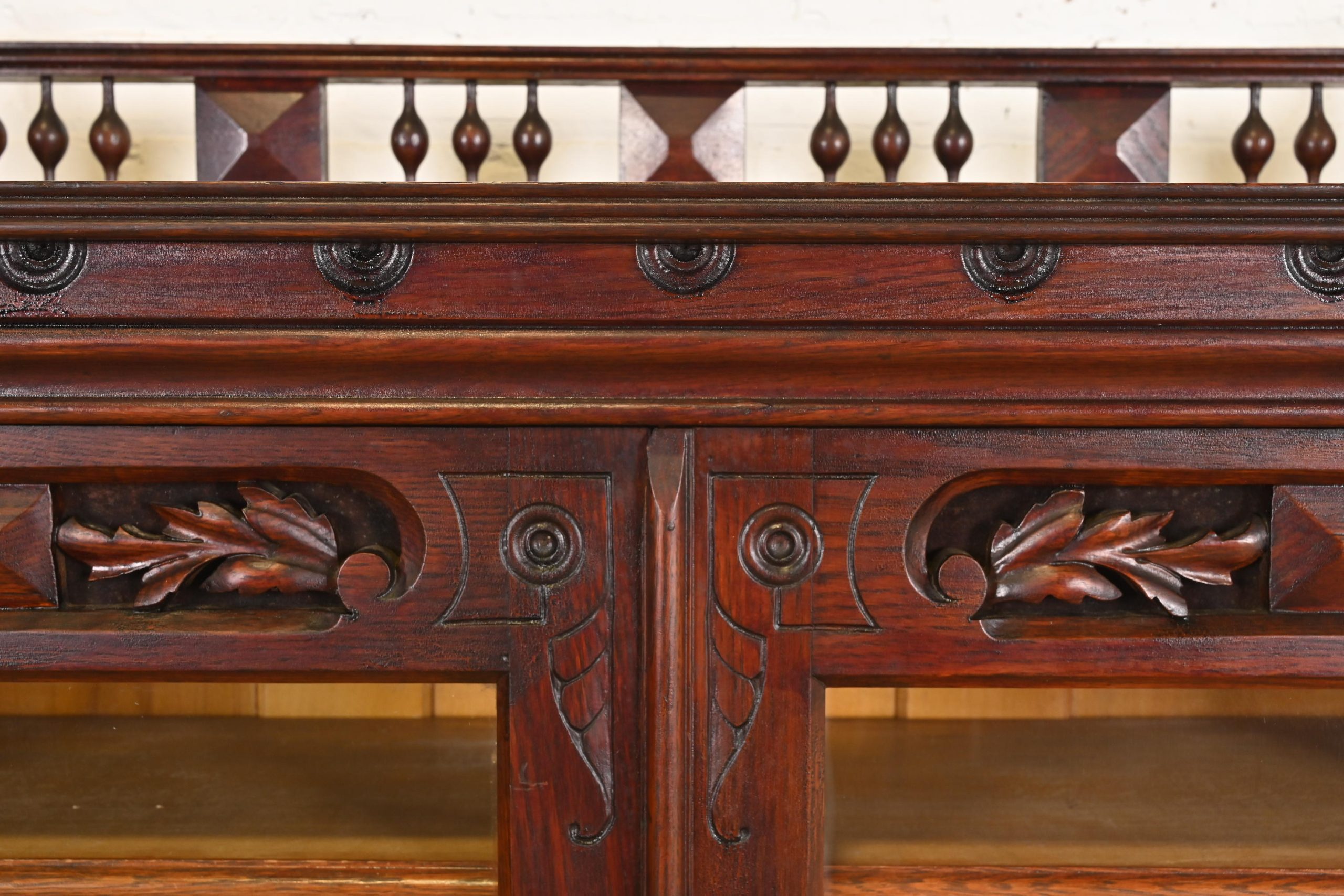 Herter Brothers Style Antique Eastlake Victorian Carved Walnut Bookcase Cabinet, Circa 1880s - Image 9