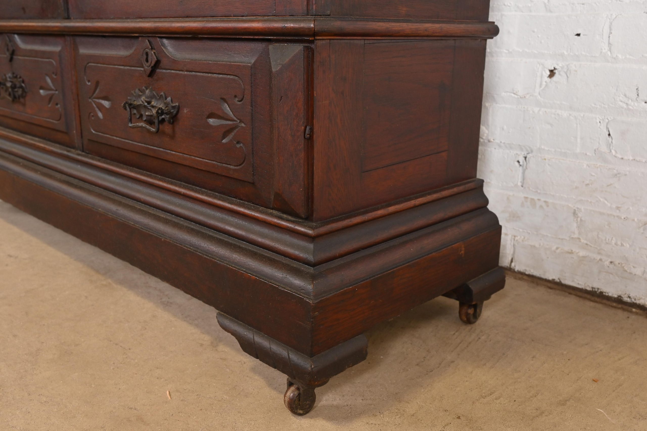 Herter Brothers Style Antique Eastlake Victorian Carved Walnut Bookcase Cabinet, Circa 1880s - Image 8