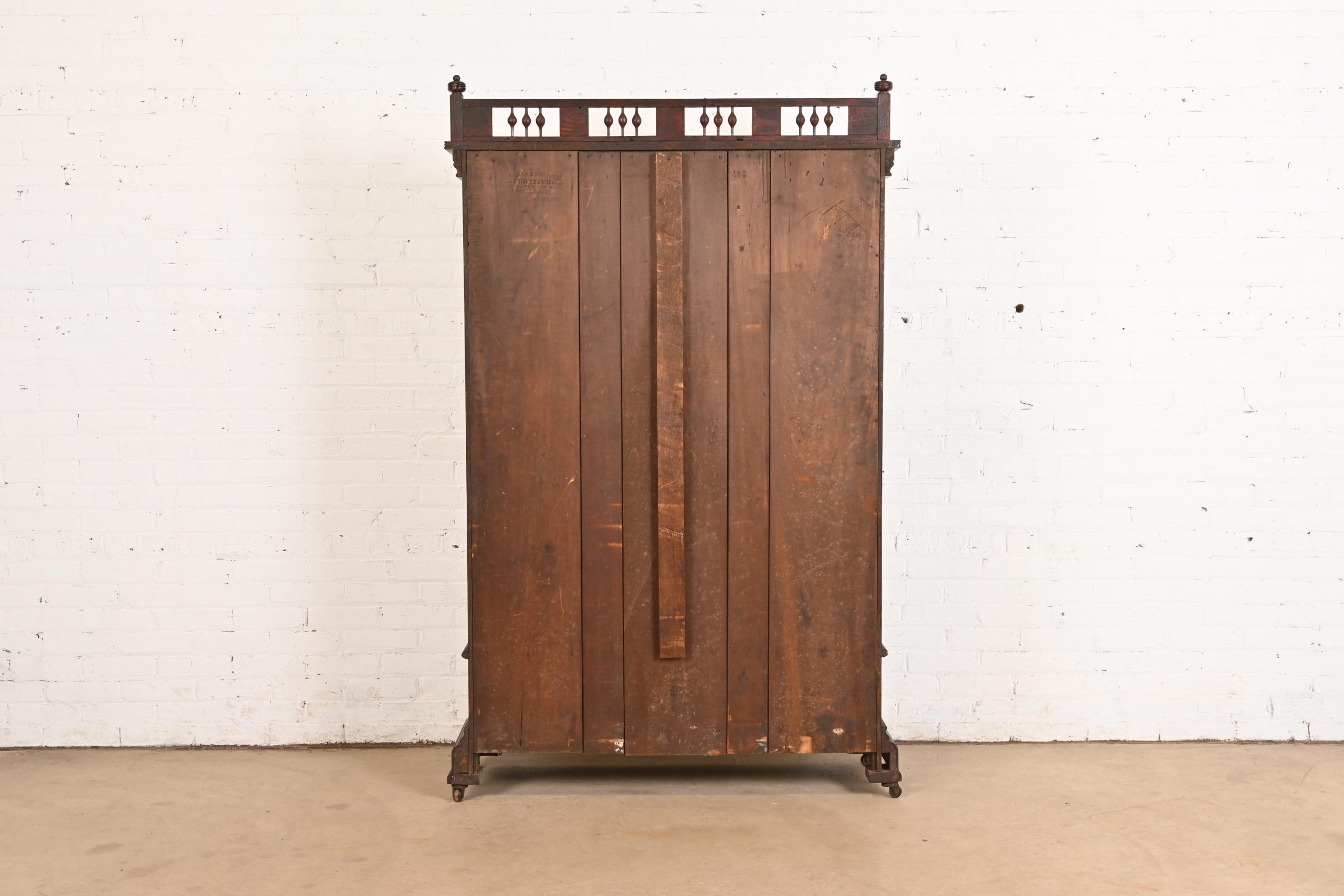 Herter Brothers Style Antique Eastlake Victorian Carved Walnut Bookcase Cabinet, Circa 1880s - Image 12