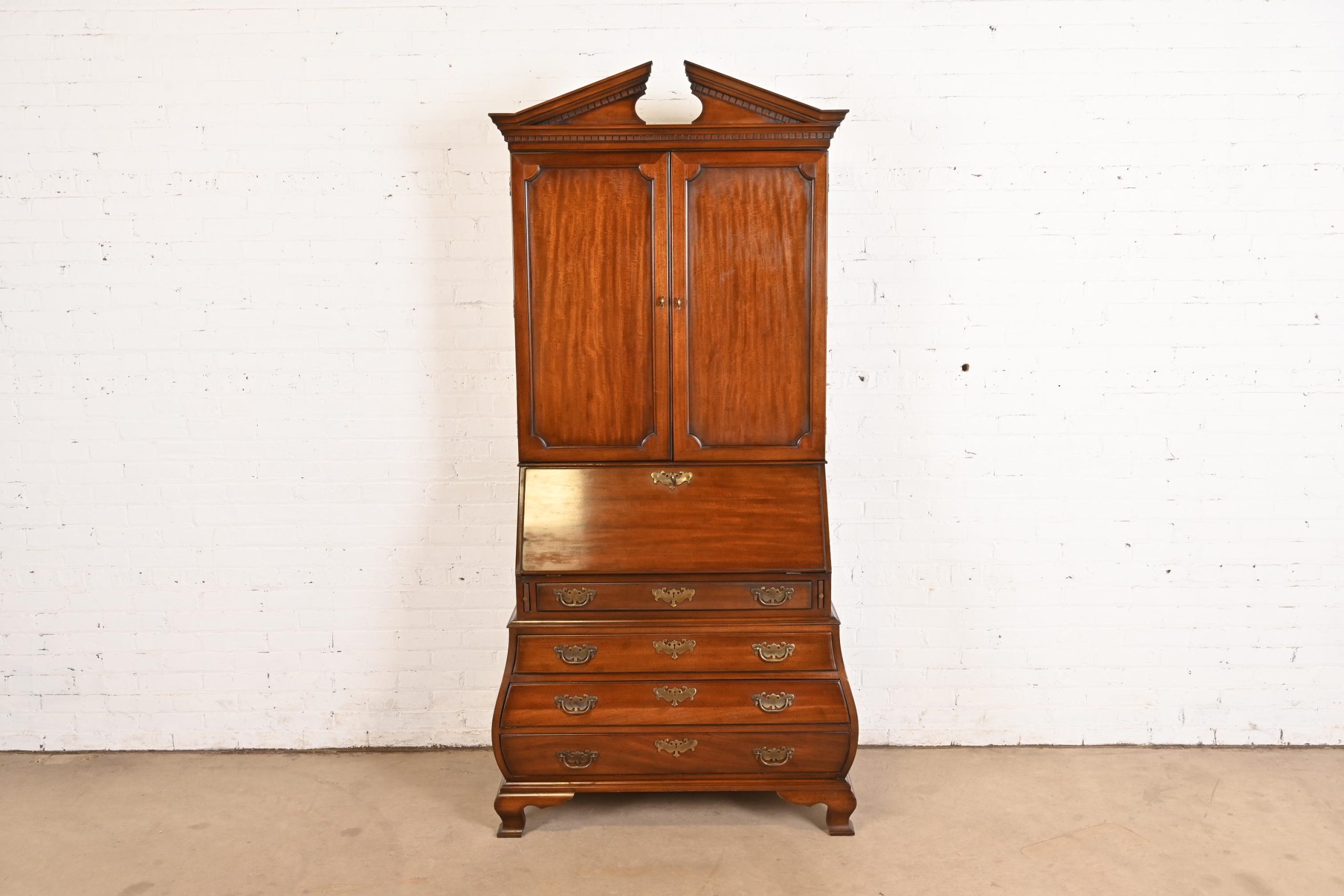 Drexel Georgian Mahogany Bombe Form Bureau With Drop Front Secretary Desk and Bookcase Hutch - Image 2