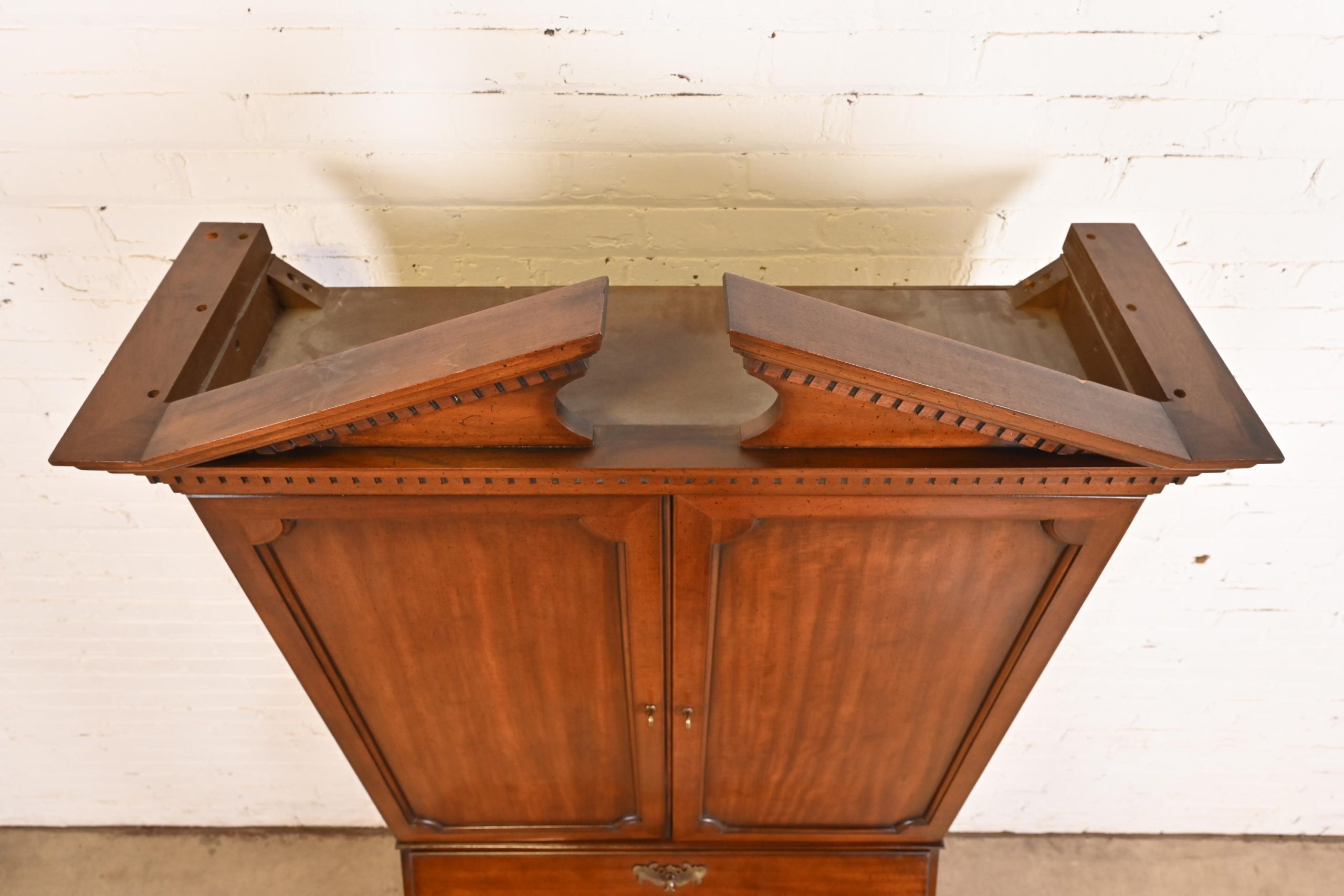 Drexel Georgian Mahogany Bombe Form Bureau With Drop Front Secretary Desk and Bookcase Hutch - Image 9