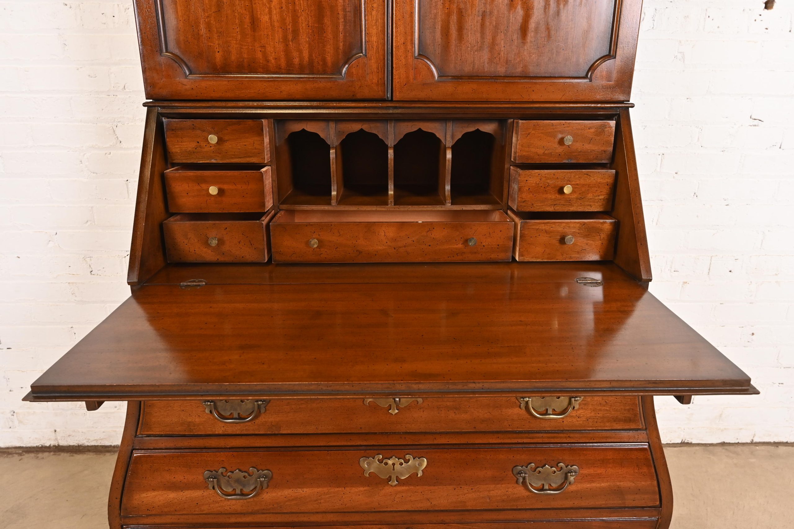 Drexel Georgian Mahogany Bombe Form Bureau With Drop Front Secretary Desk and Bookcase Hutch - Image 5