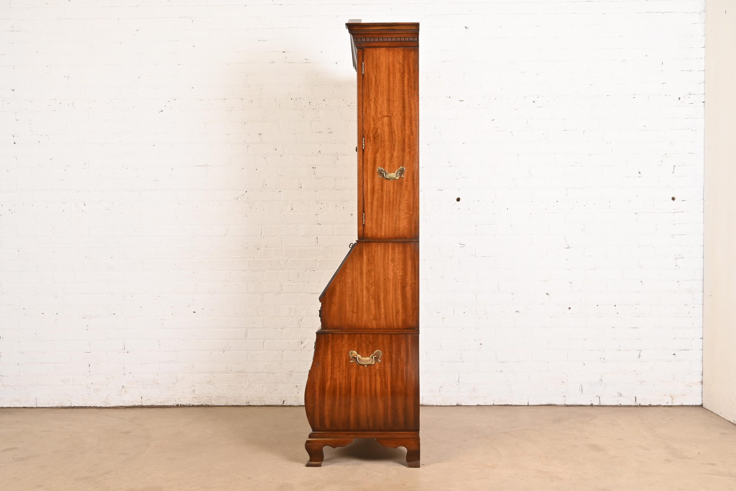 Drexel Georgian Mahogany Bombe Form Bureau With Drop Front Secretary Desk and Bookcase Hutch - Image 10