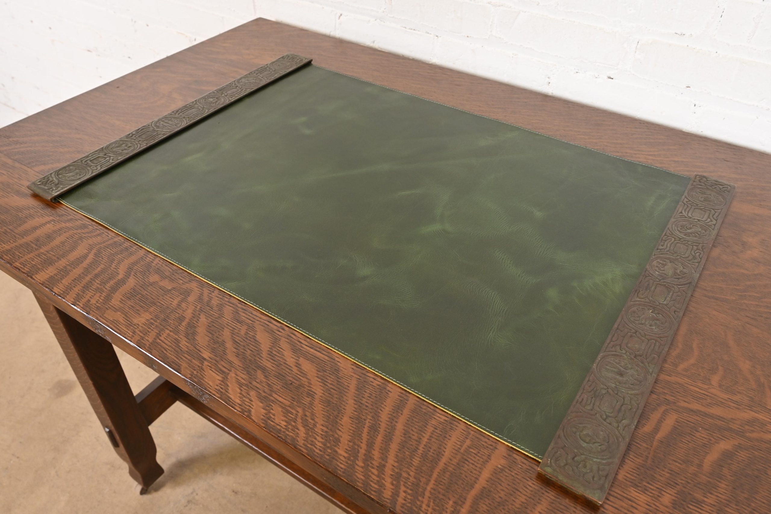 Tiffany Studios New York Zodiac Bronze Blotter Ends With Leather Desk Blotter - Image 3