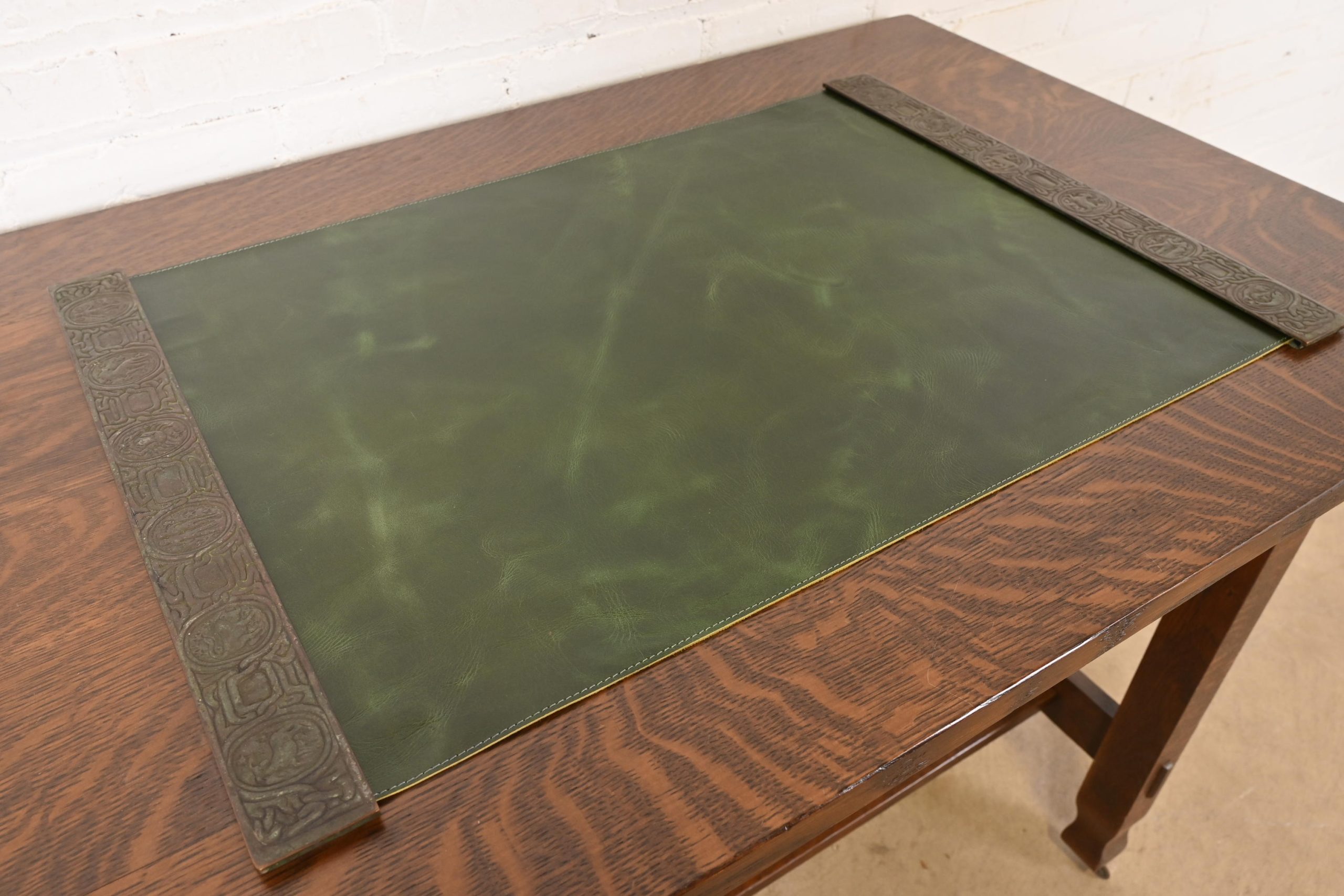 Tiffany Studios New York Zodiac Bronze Blotter Ends With Leather Desk Blotter - Image 4