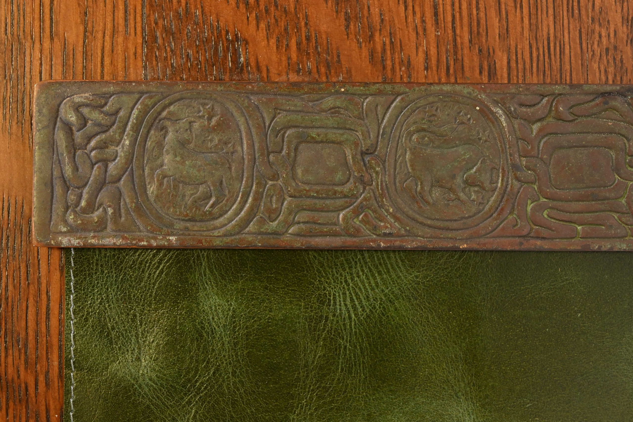Tiffany Studios New York Zodiac Bronze Blotter Ends With Leather Desk Blotter - Image 5
