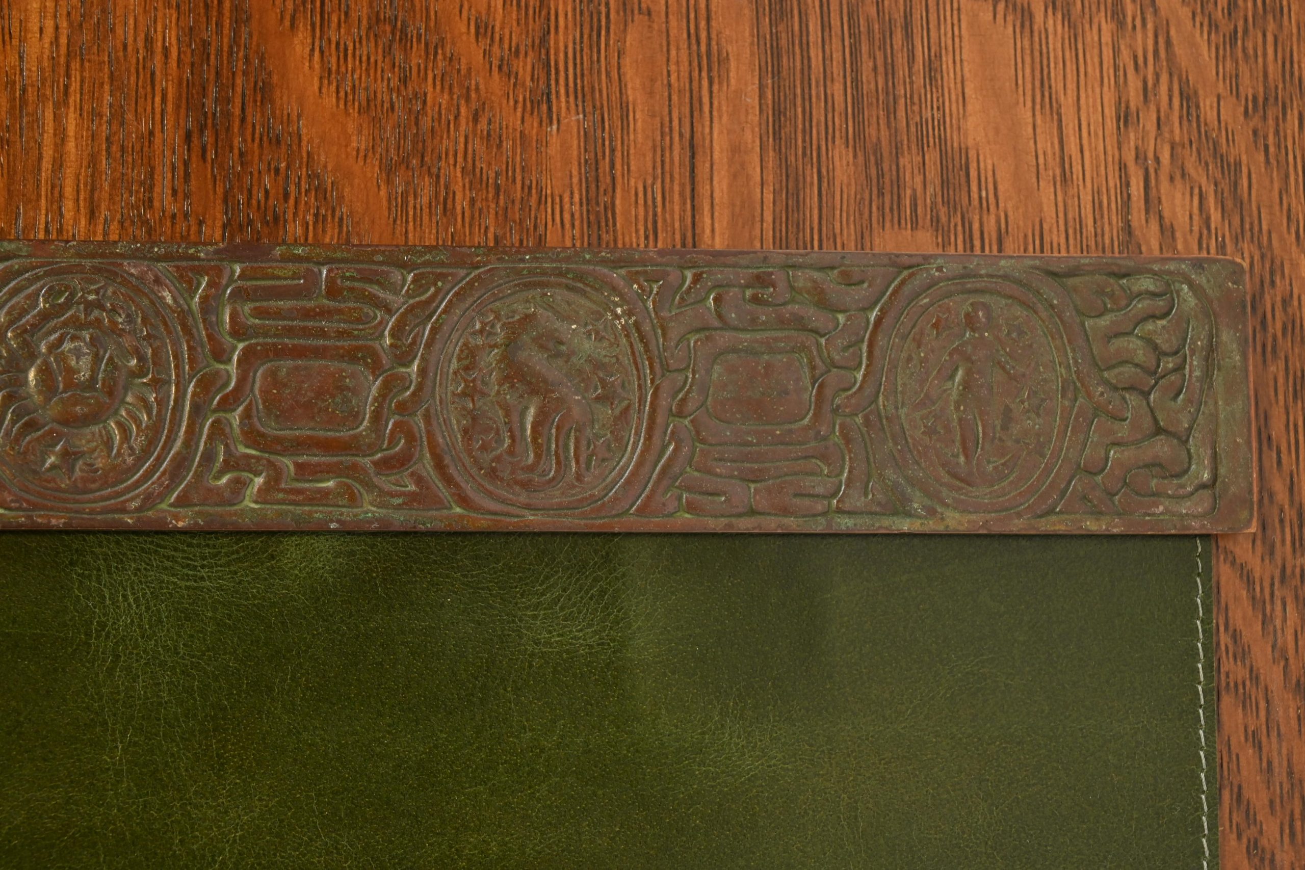 Tiffany Studios New York Zodiac Bronze Blotter Ends With Leather Desk Blotter - Image 6